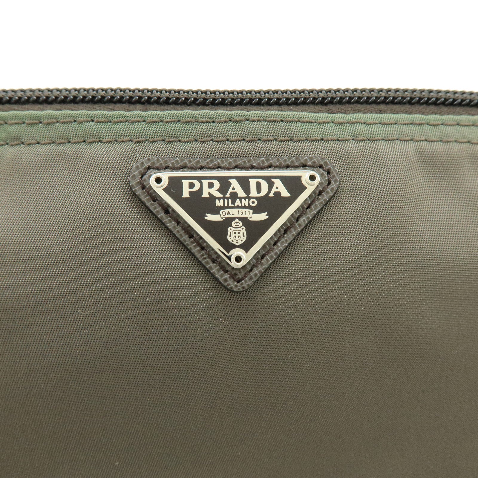 PRADA Triangle Logo Set of 2 Nylon Pouch Cosmetic Pouch Red Khaki