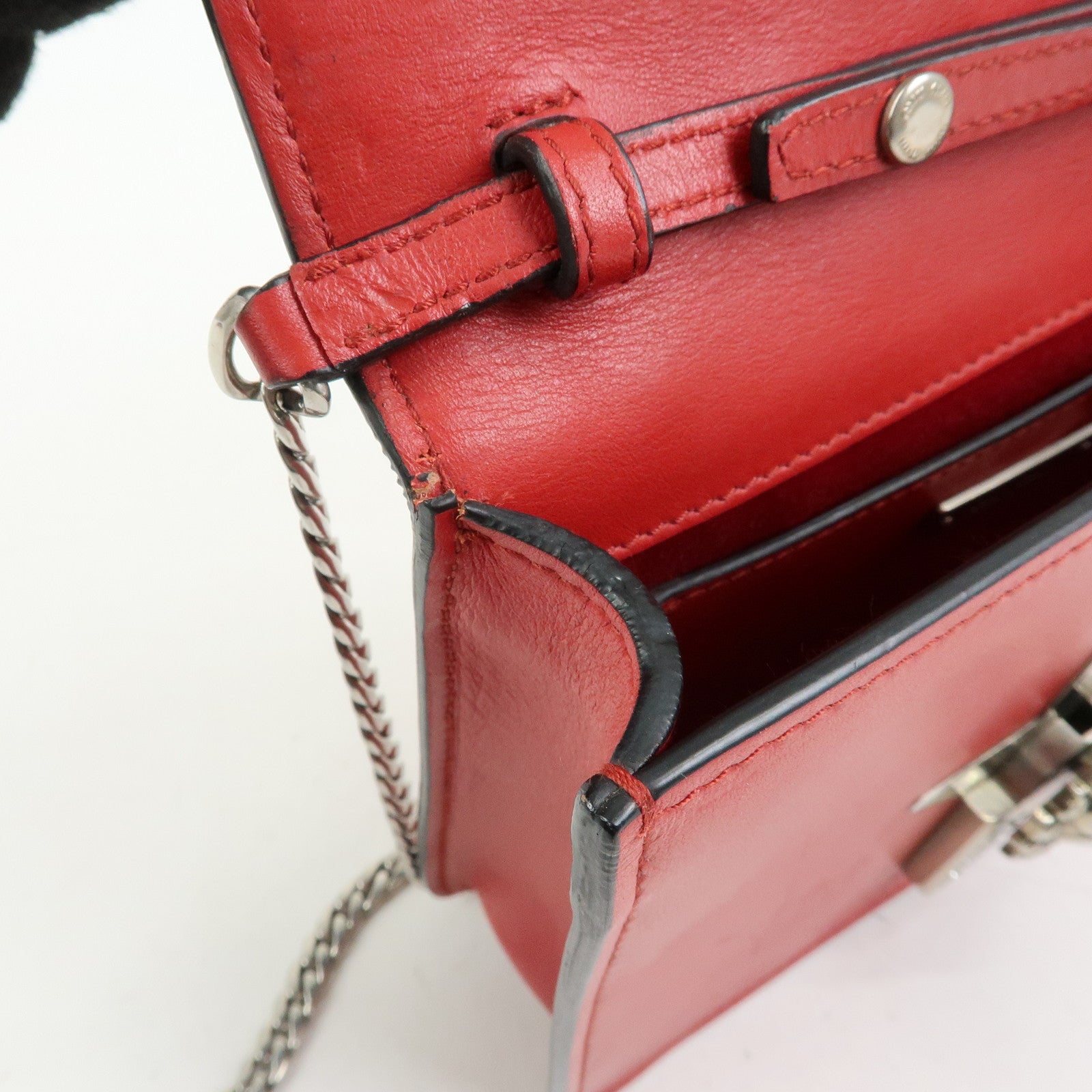 MIU MIU Leather Star Chain Shoulder Bag Crossbody Bag Red