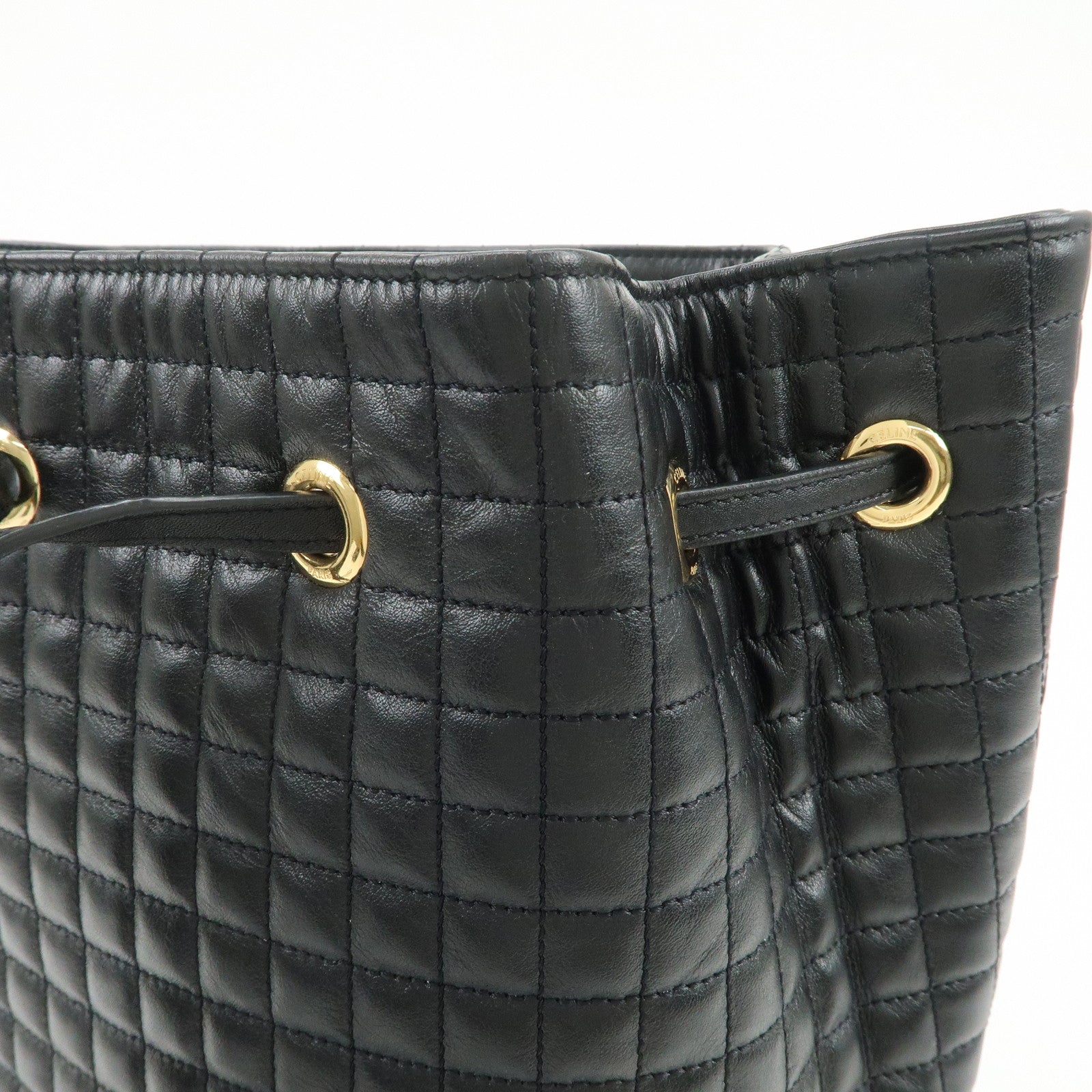 CELINE Logo Leather Backpack Rucksuck Shoulder Bag Black