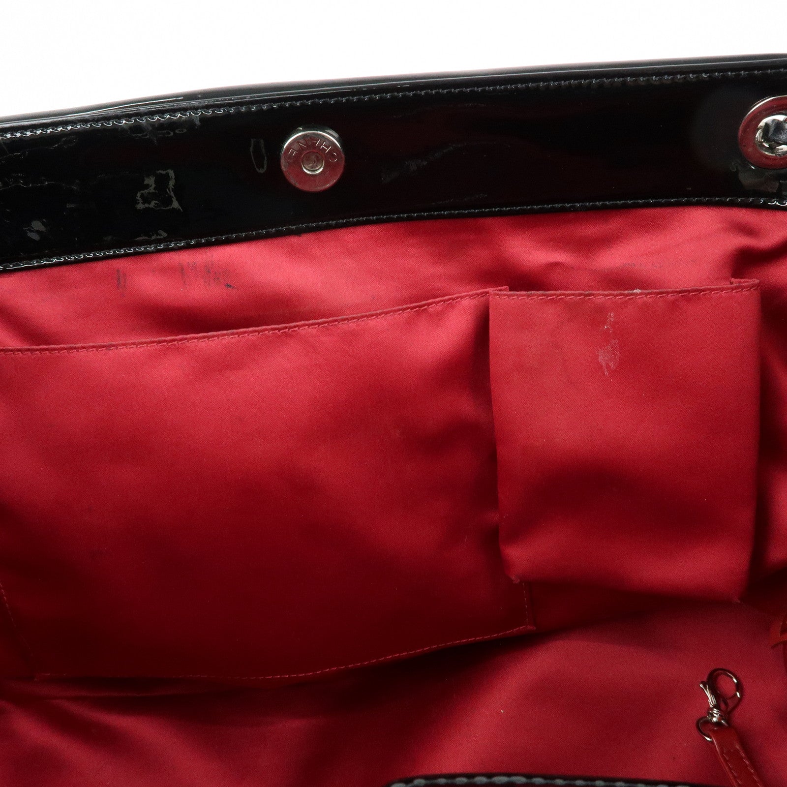 CHANEL COCO Mark Patent Leather Lamb Skin Tote Bag Hand Bag Black