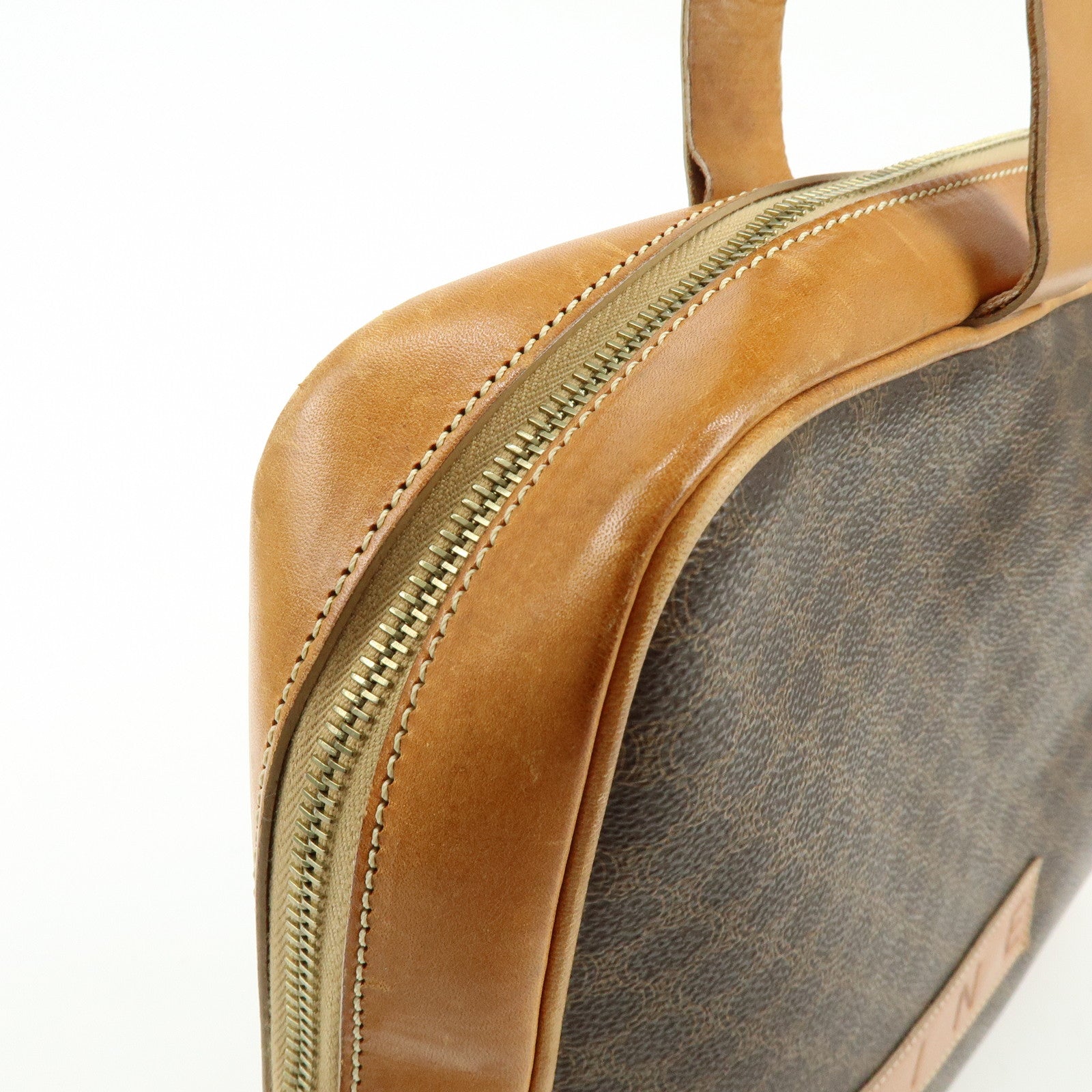 CELINE Macadam PVC Leather Hand Bag Tote Bag Brown