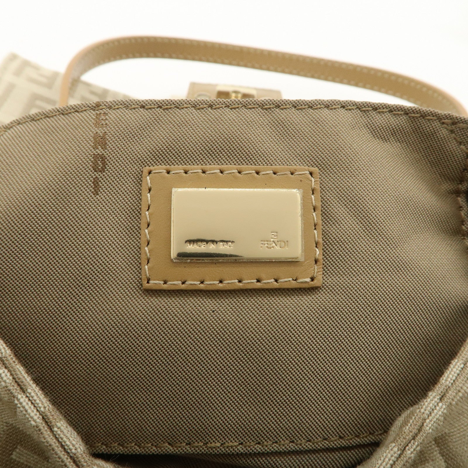 FENDI Mini Mamma Baguette Zucchino Canvas Leather Shoulder Bag Beige 8BR180