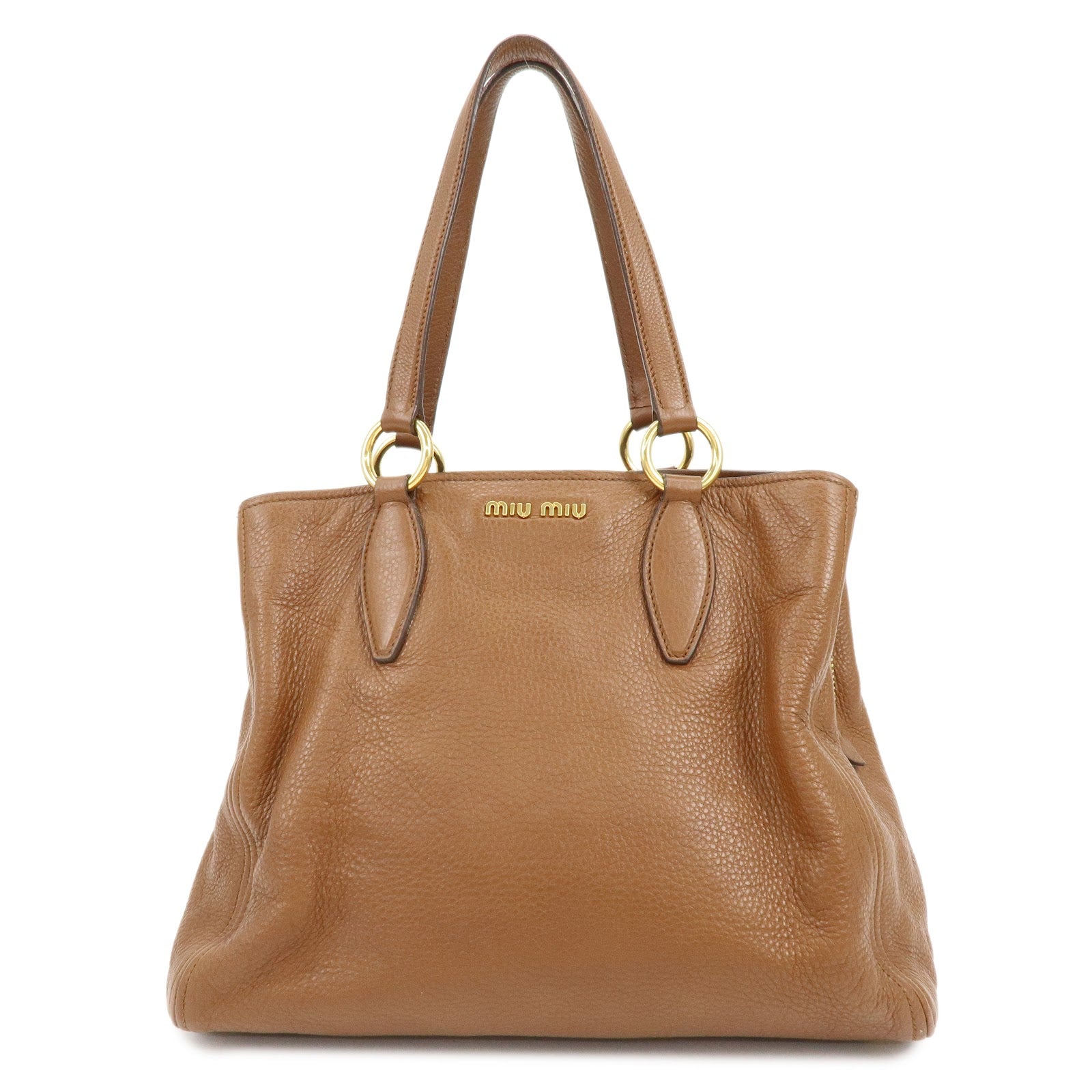 MIU MIU Madras Leather Tote Bag Shoulder Bag Brown