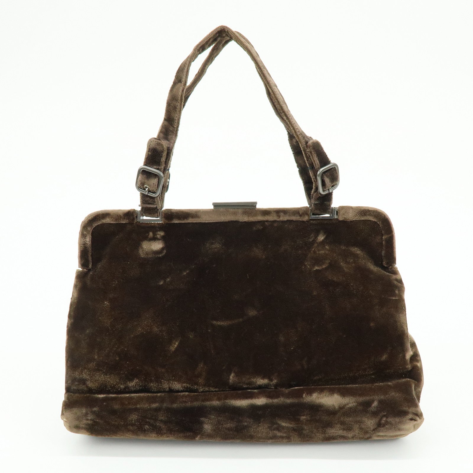 PRADA Logo Velour Hand Bag Brown B7641