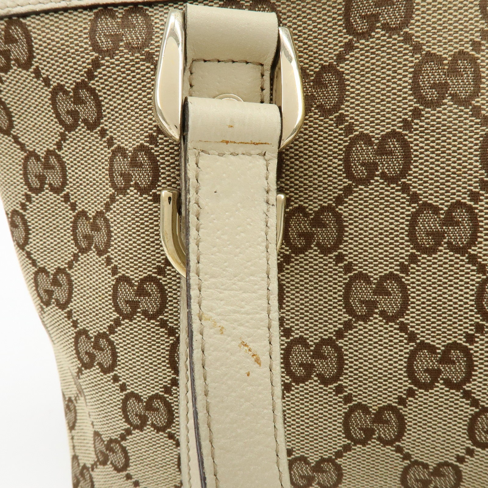 GUCCI Abbey GG Canvas Leather Tote Bag Hand Bag Beige Ivory 141471
