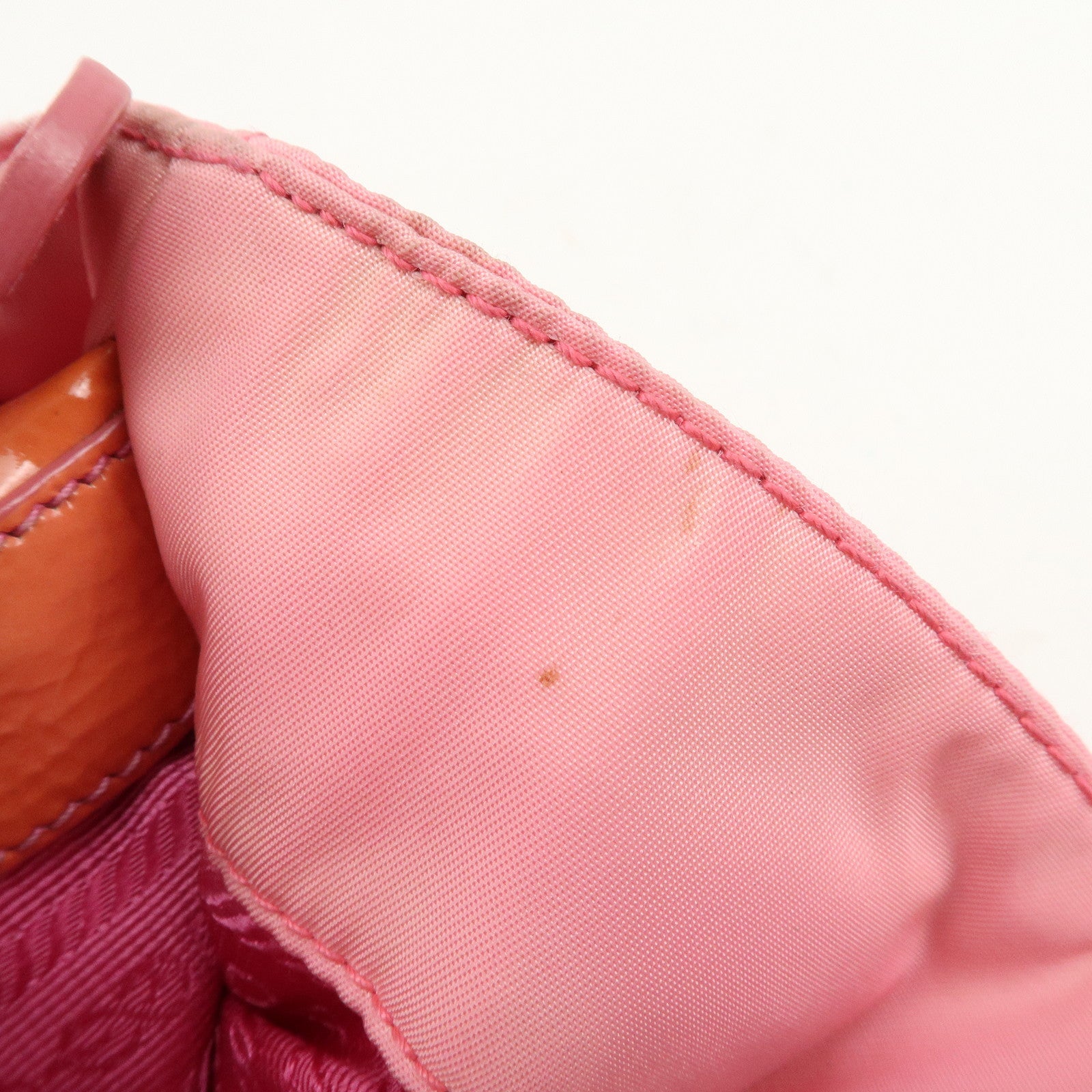 PRADA Triangle Logo Nylon Patent Leather Tote Bag Shoulder Bag Pink