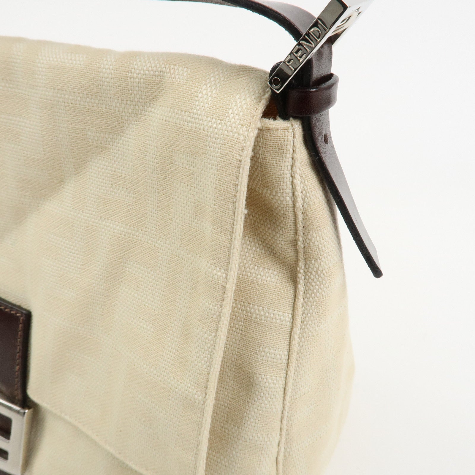 FENDI Mamma Baguette Canvas Leather Shoulder Bag Ivory 26325