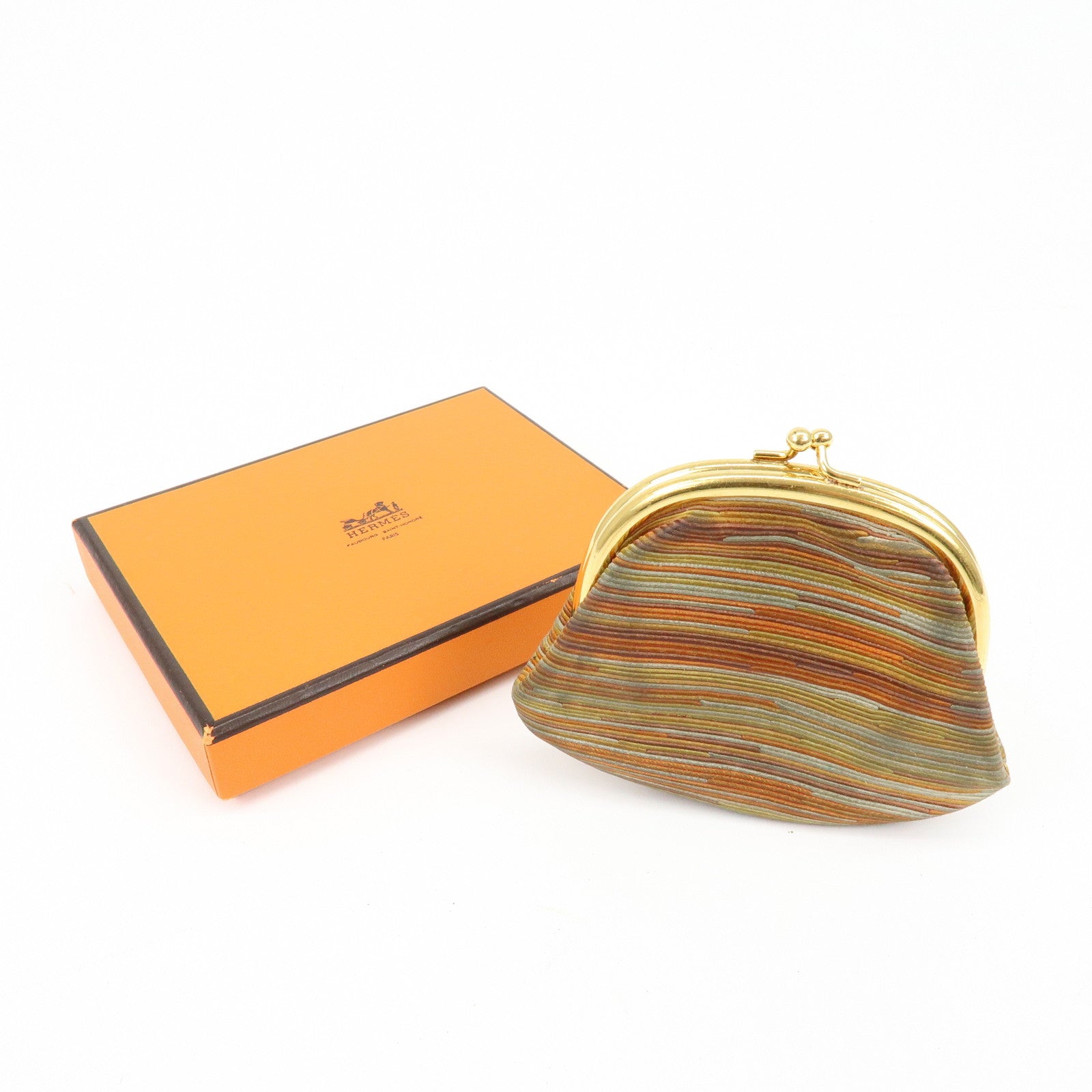 HERMES Emile Vibrato Coin Case Coin Purse □F Stamped Orange