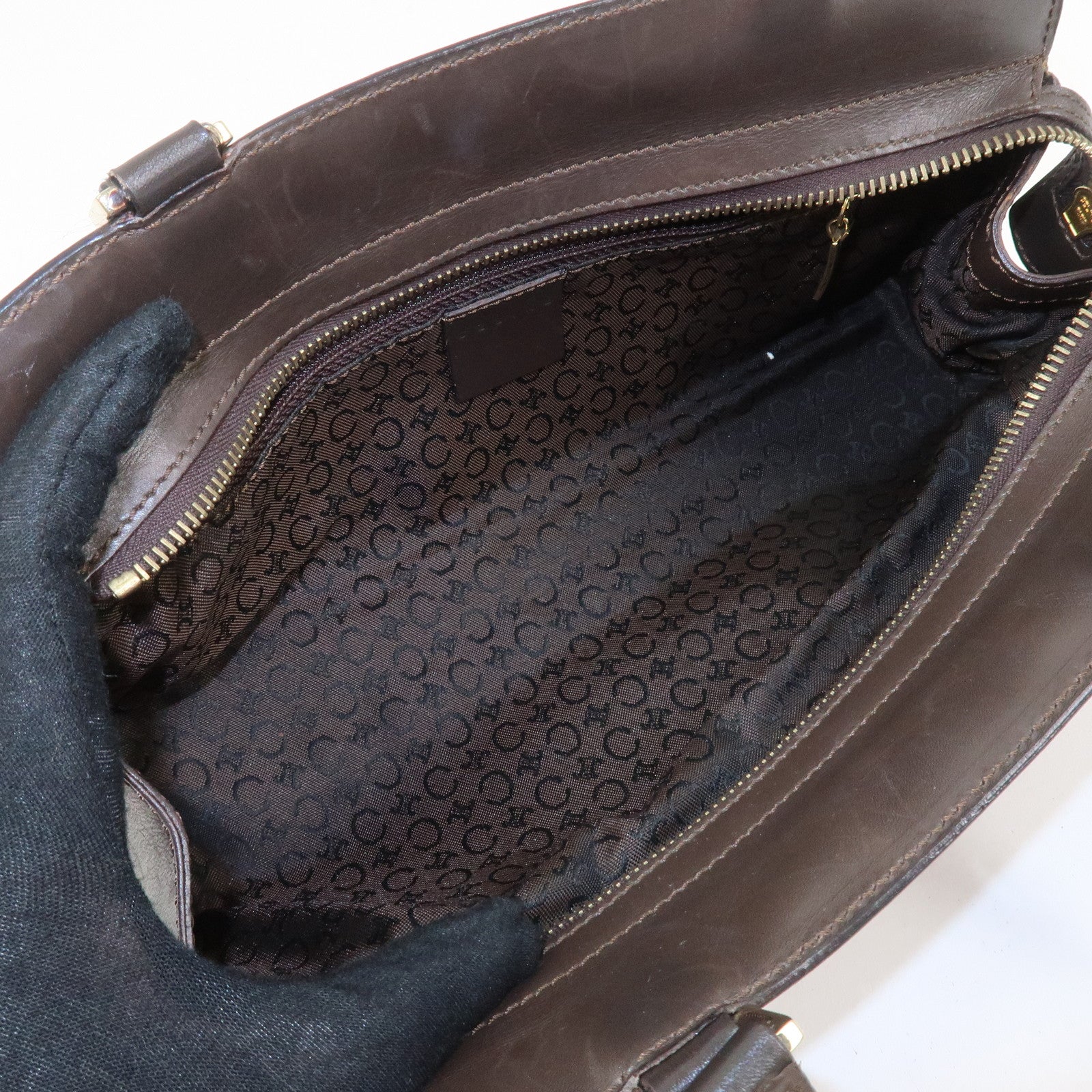 CELINE C Macadam Canvas Leather Hand Bag Brown