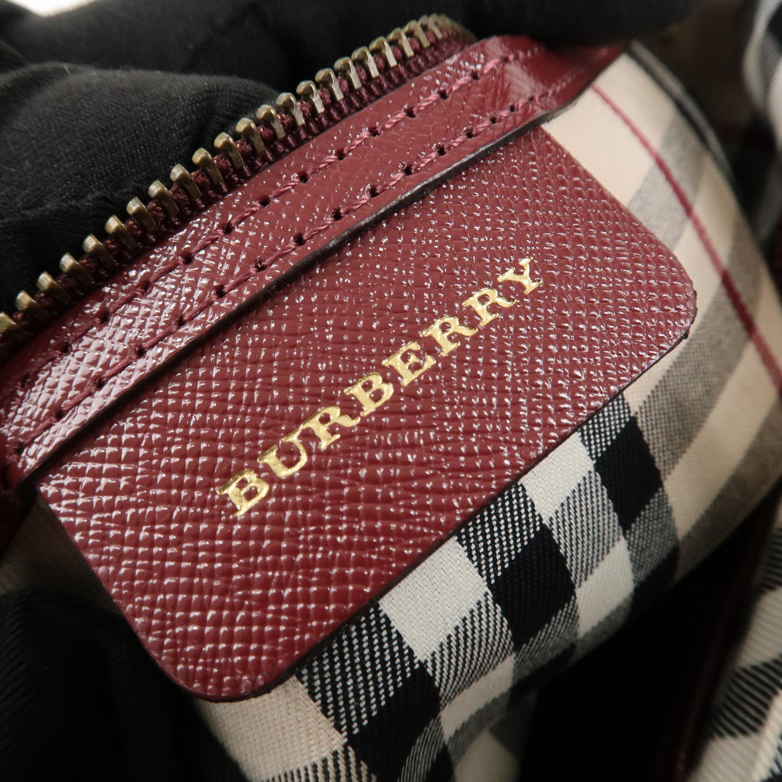 BURBERRY Logo Leather Shoulder Bag Hand Bag Bordeaux Gold Hardware Used