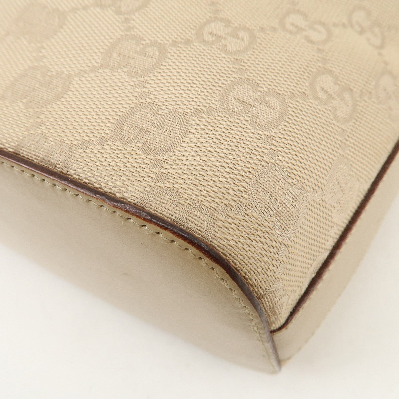 GUCCI GG Canvas Leather Shoulder Bag Hand Bag Beige Silver