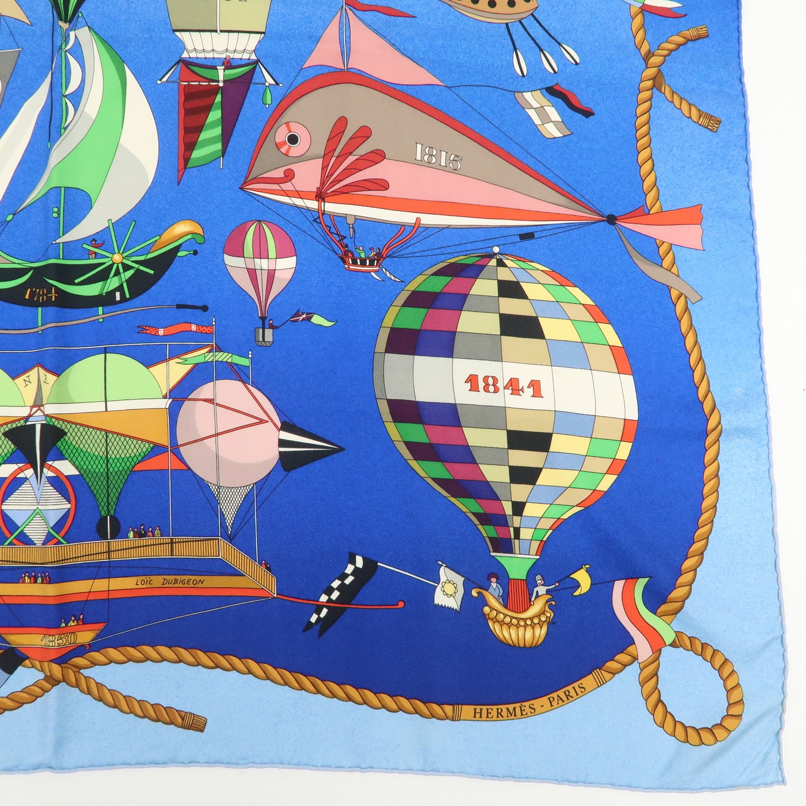 HERMES Carre 90 Silk 100% LES FOLIES DU CIEL Scarf Blue Multicolor