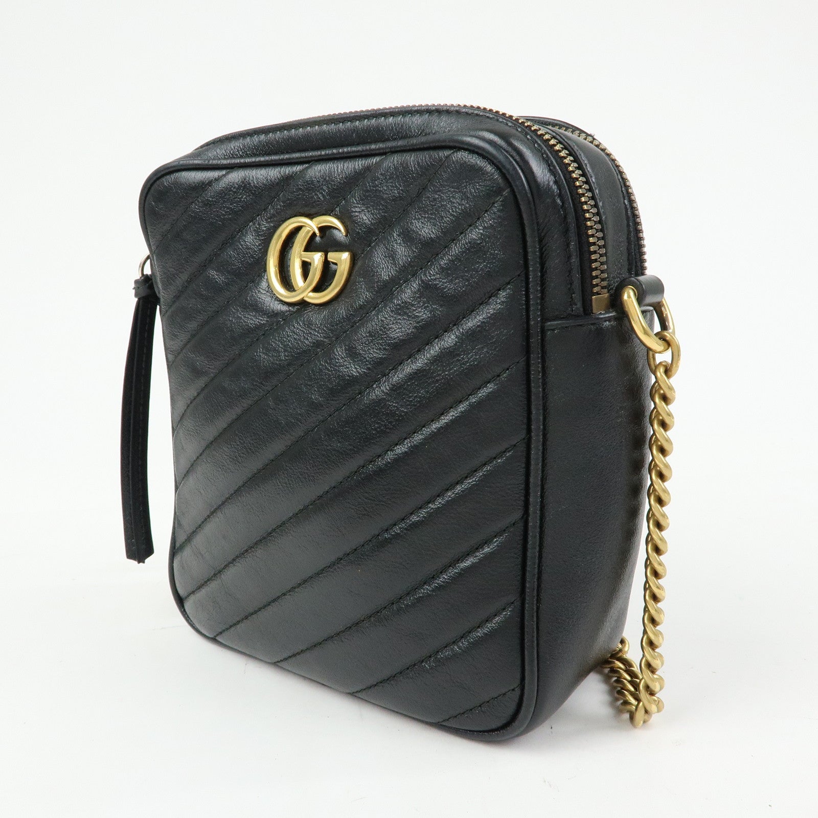 GUCCI GG Marmont Leather Chain Shoulder Crossbody Bag Black 550155