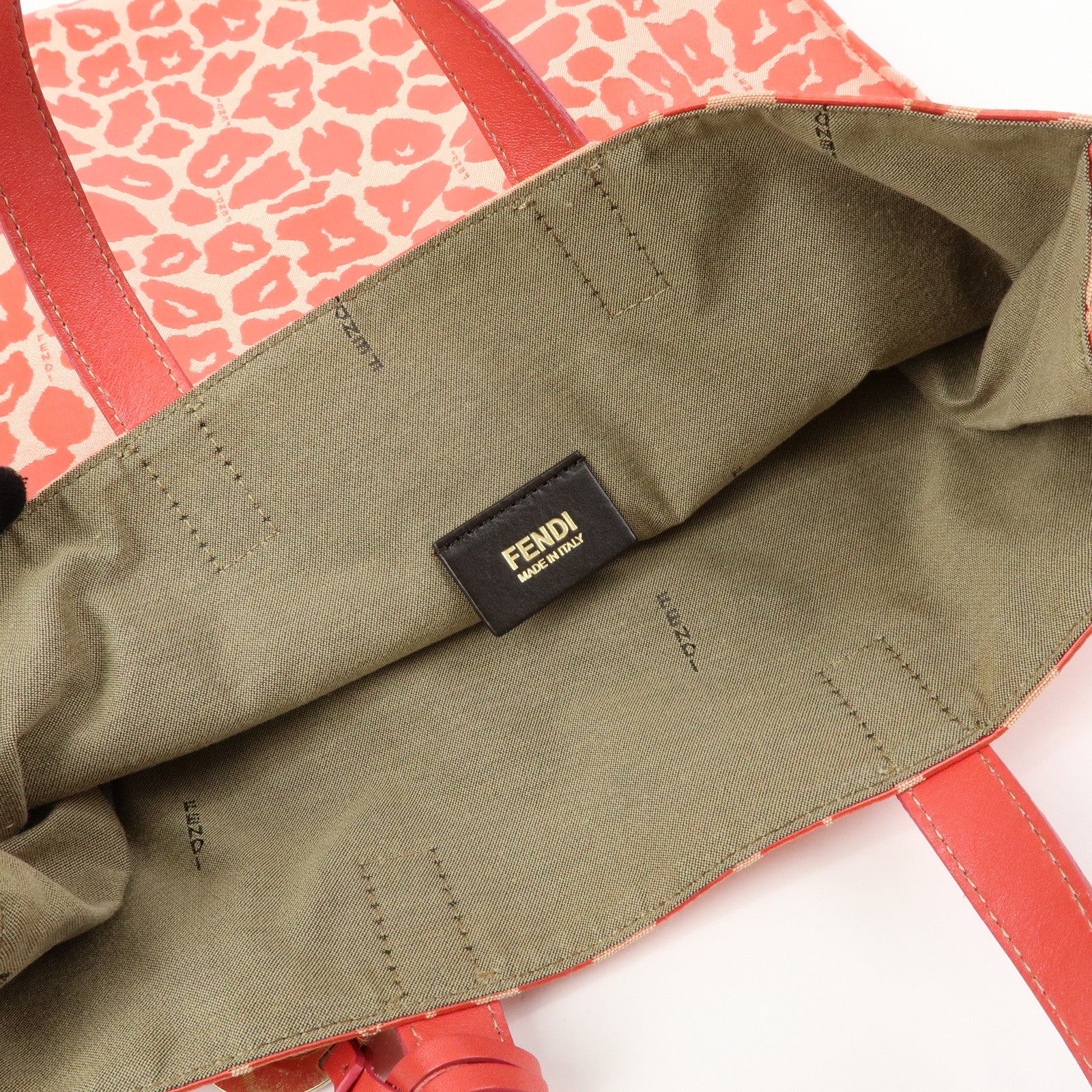 FENDI Canvas Leather Tote Bag Hand Bag Leopard Pink 8BH173