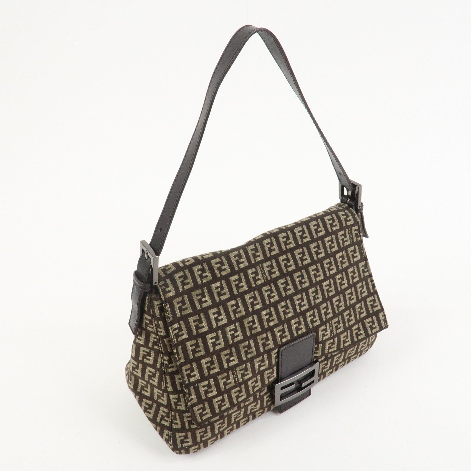 FENDI Mamma Baguette Zucchino Shoulder Bag Brown Beige 8BR001