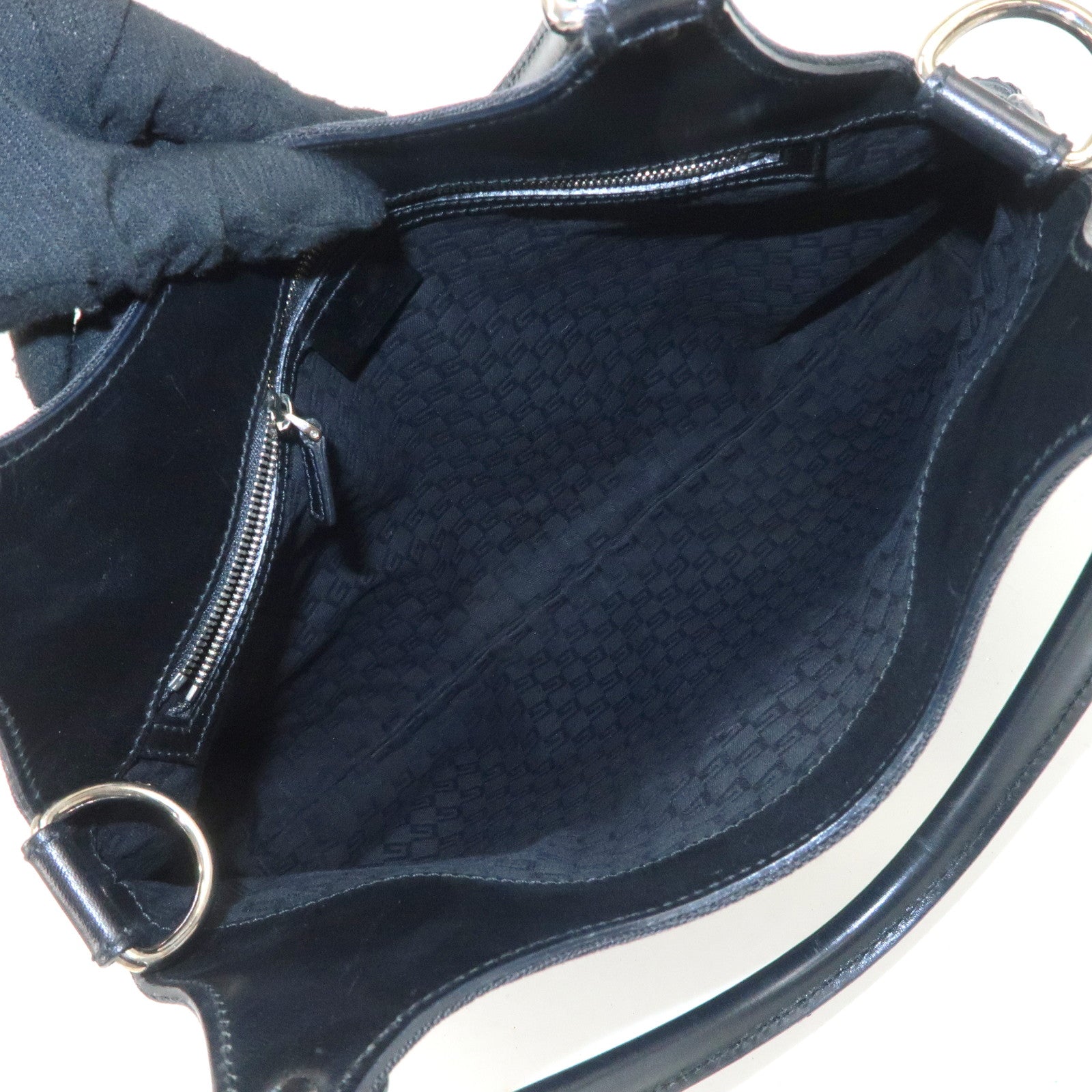 GUCCI Interlocking G Canvas Leather Hand Shoulder Bag Black 114875 Used