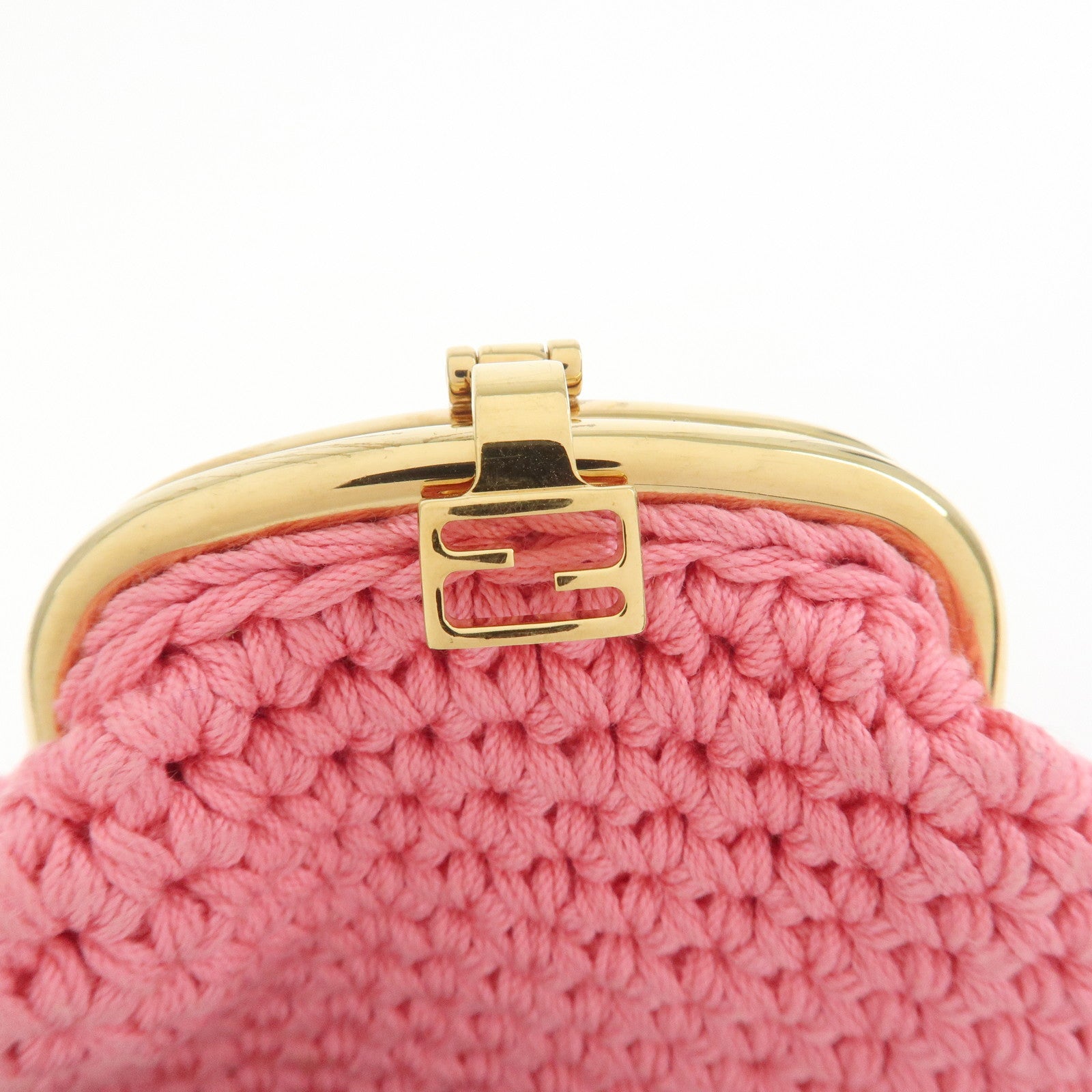 FENDI Small Cotton Knit Pouch Coin Case Pink 8M0454