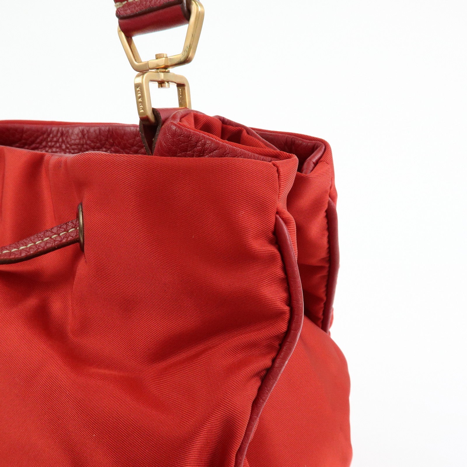 PRADA Triangle Logo Nylon Leather Shoulder Bag Hand Bag Red
