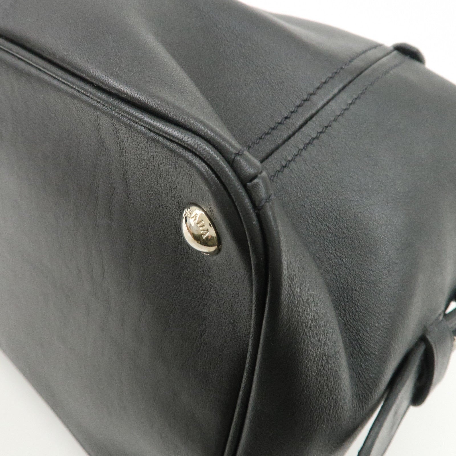 PRADA Triangle Logo Leather Boston Bag Shoulder Bag Black BR4998