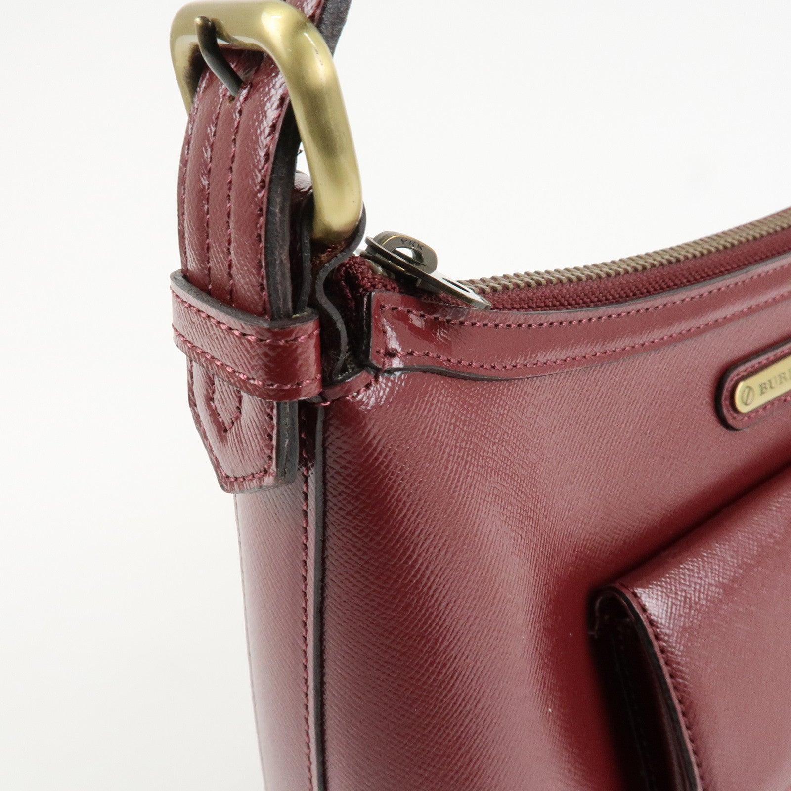 BURBERRY Logo Leather Shoulder Bag Hand Bag Bordeaux Gold Hardware Used