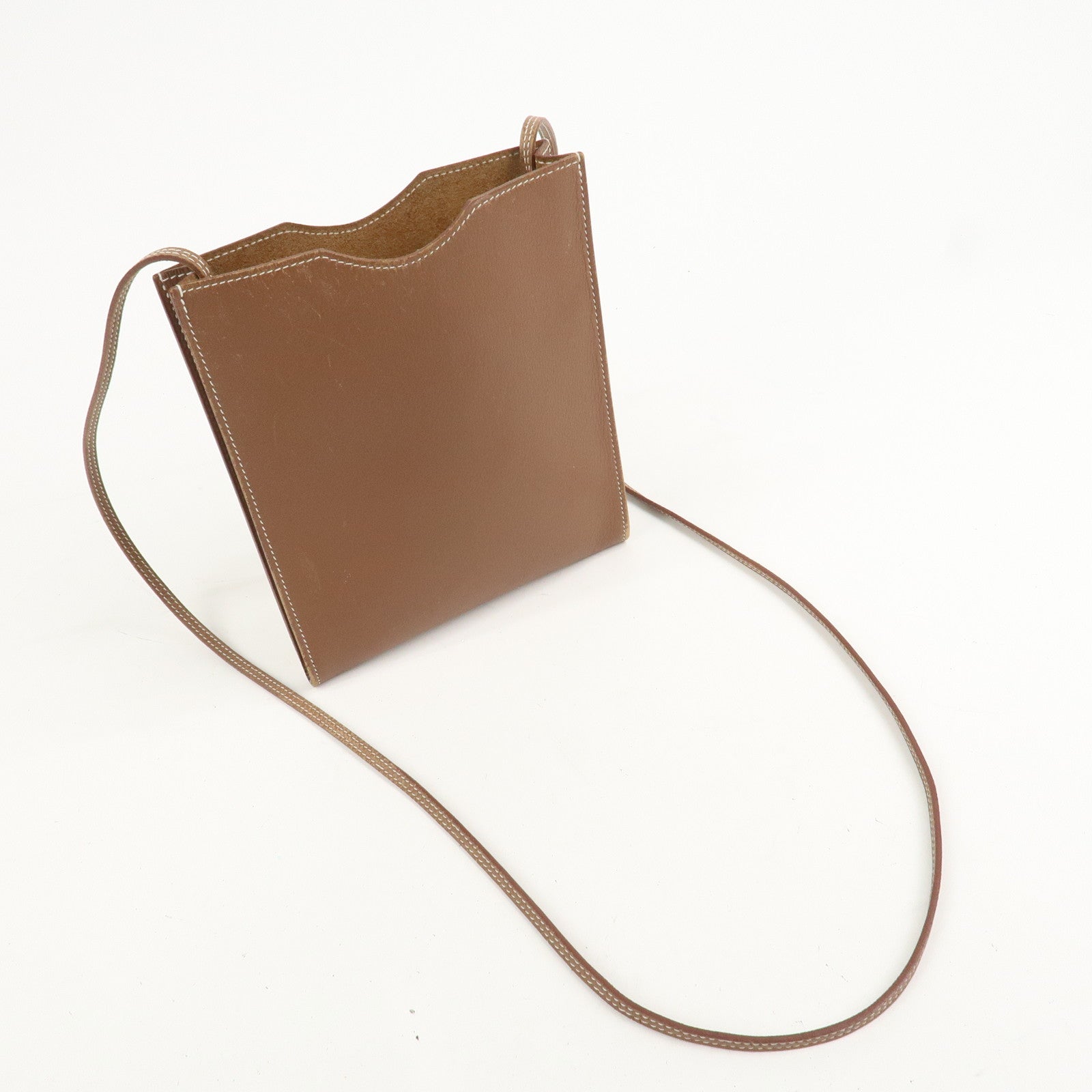 HERMES Air Line Canvas Leather Omenitu Shoulder Bag Brown