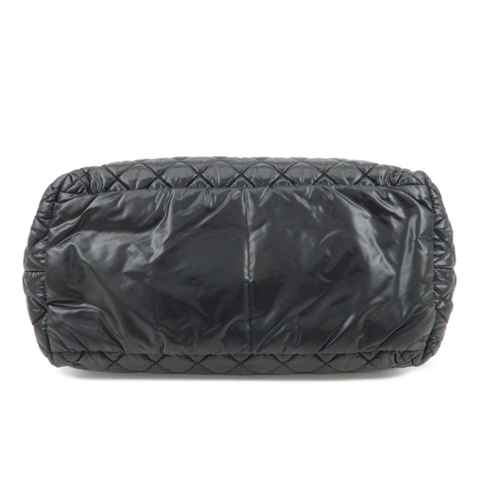 CHANEL COCO Cocoon Nylon Leather Tote MM Hand Bag Black A48611