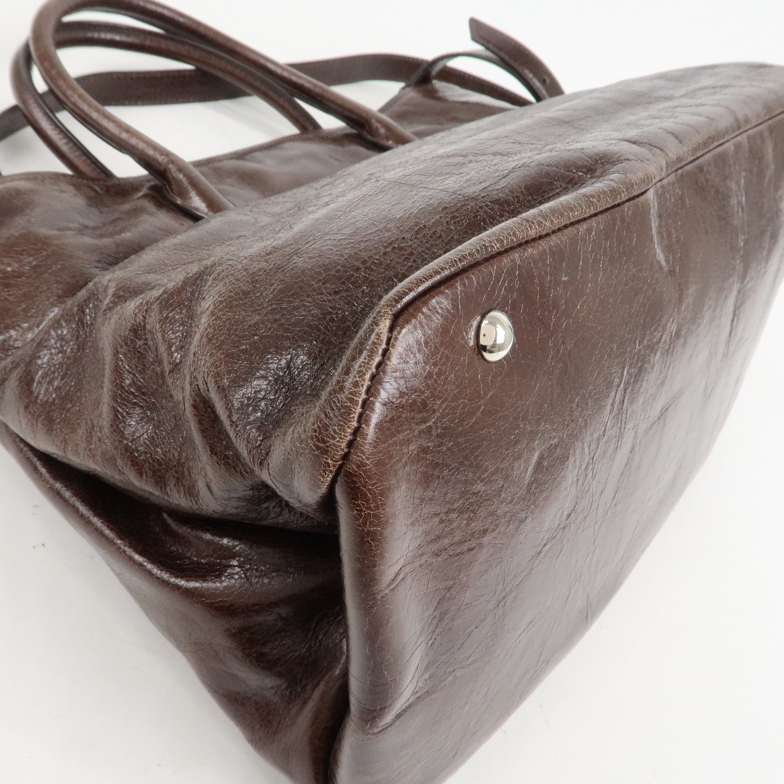 MIU MIU Leather 2Way Shoulder Bag Hand Bag Tote Bag Brown RN1028