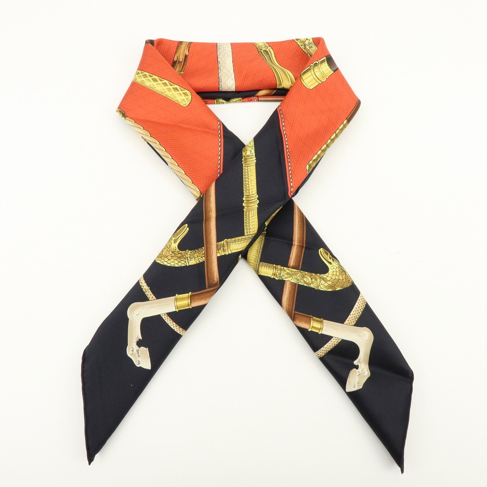 HERMES Carre 90 Silk 100% Scarf CANNES ET POMMEAUX Black Red Brown