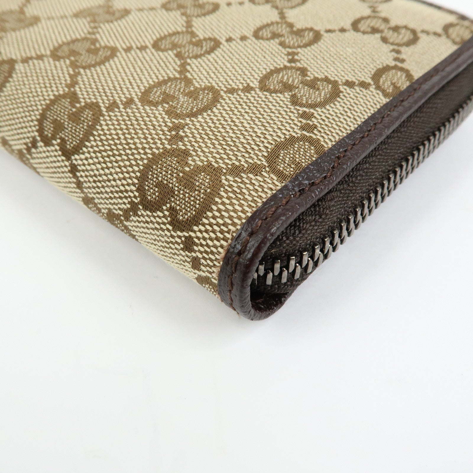 GUCCI GG Canvas Leather Round Zippy Long Wallet Beige Brown 112724