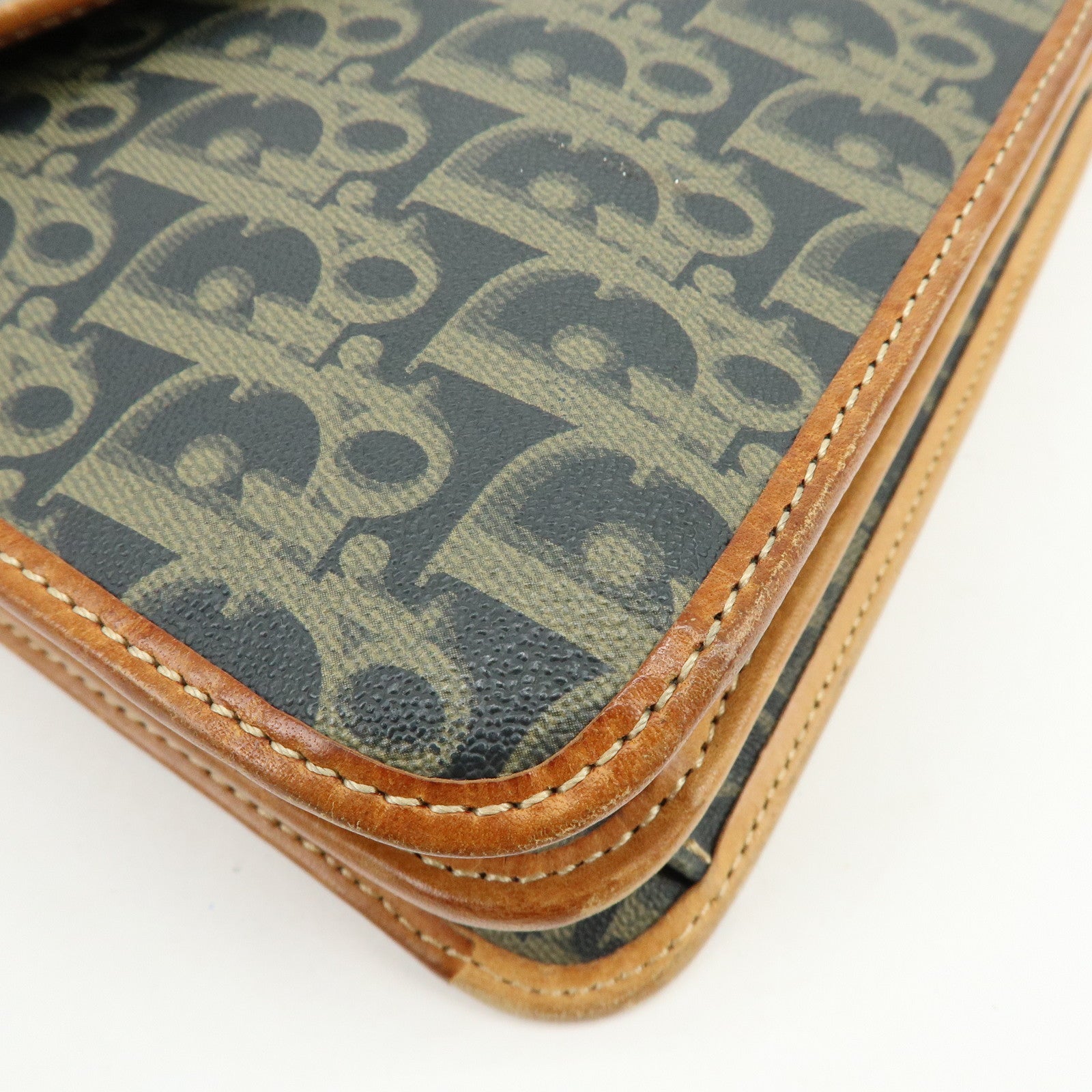 Christian Dior Trotter PVC Leather 2Way Bag Shoulder Bag Navy Brown