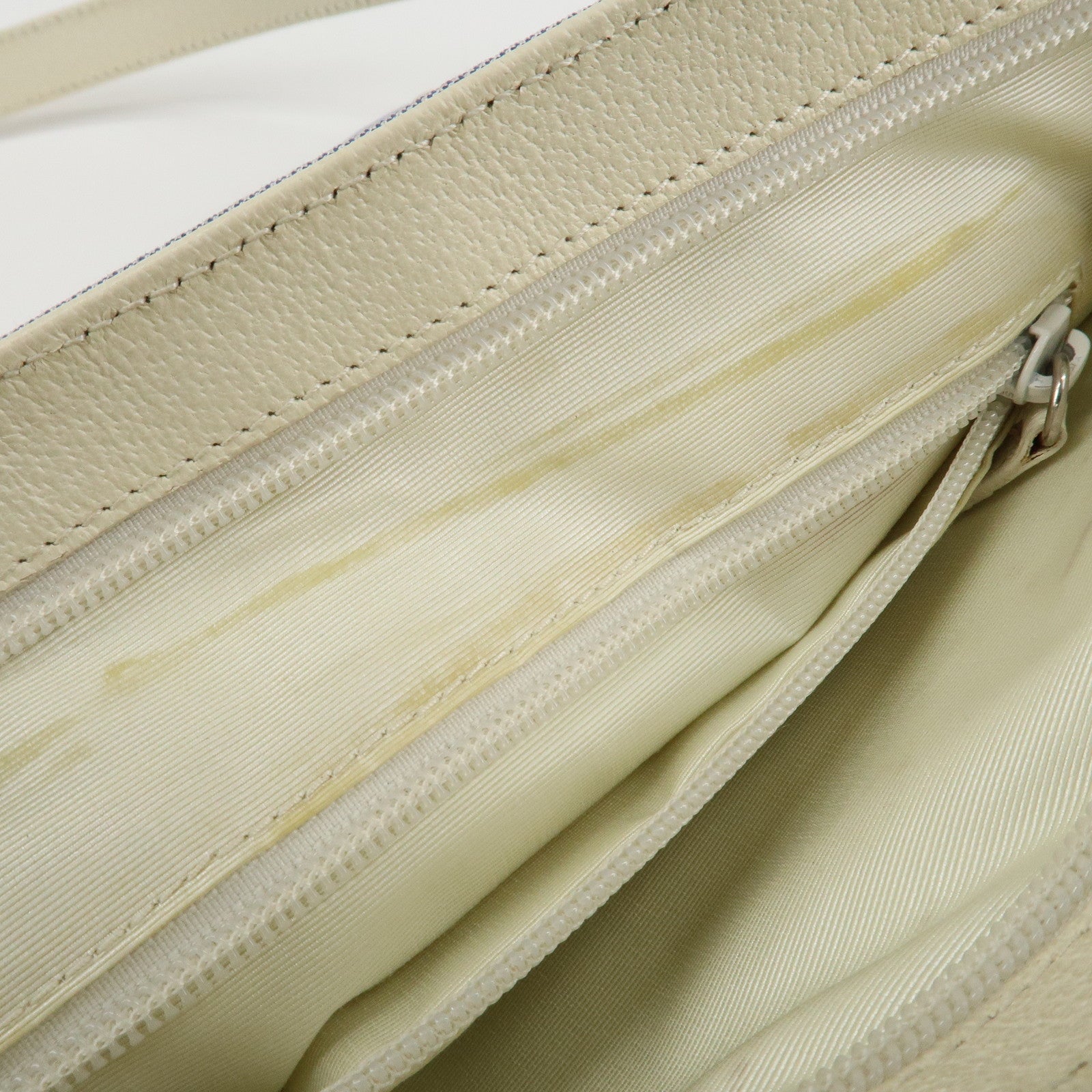 BVLGARI Logo Mania Leather Canvas Shoulder Bag Ivory Light Blue Used