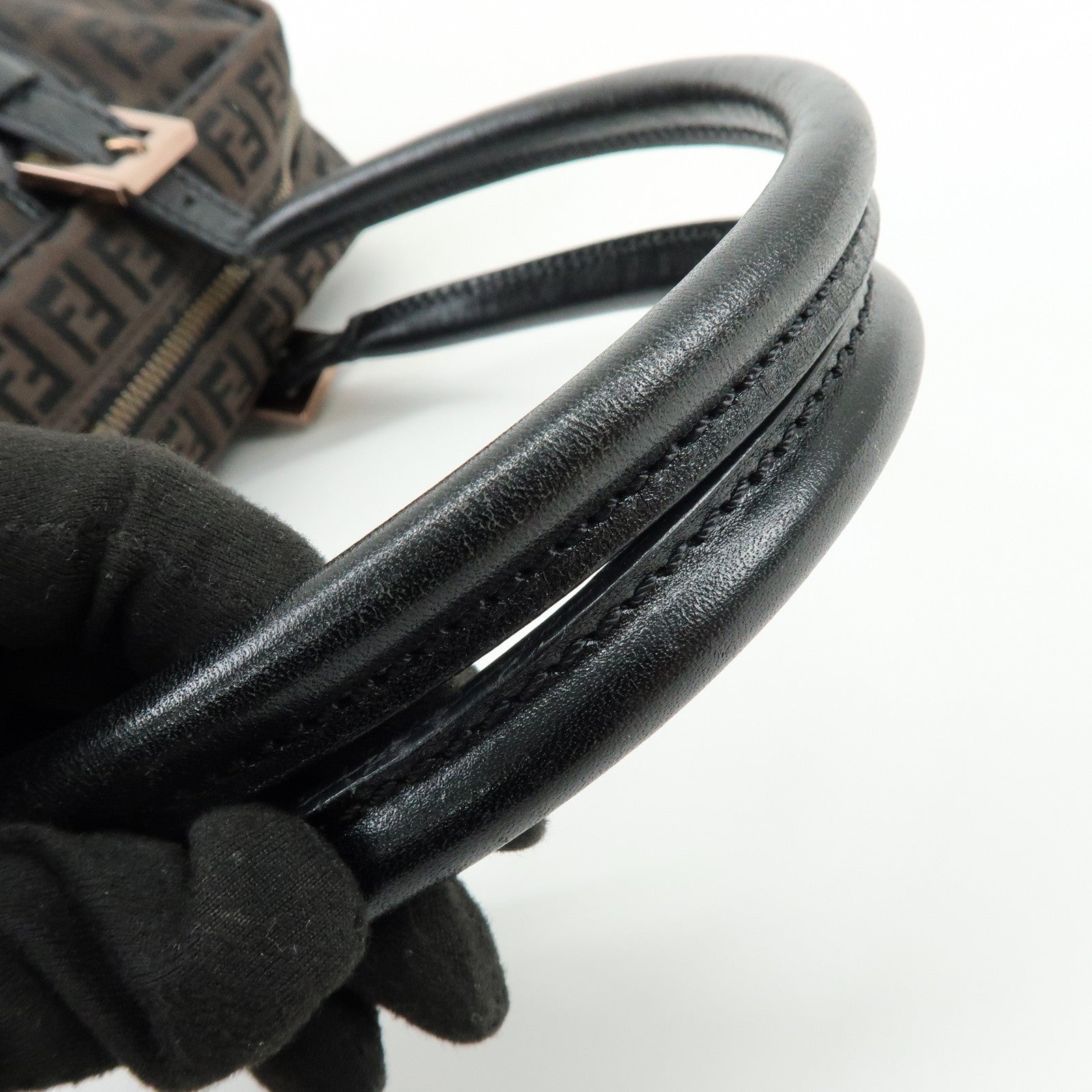 FENDI Zucchino Canvas Leather Hand Bag Boston Bag Brown 8BN005