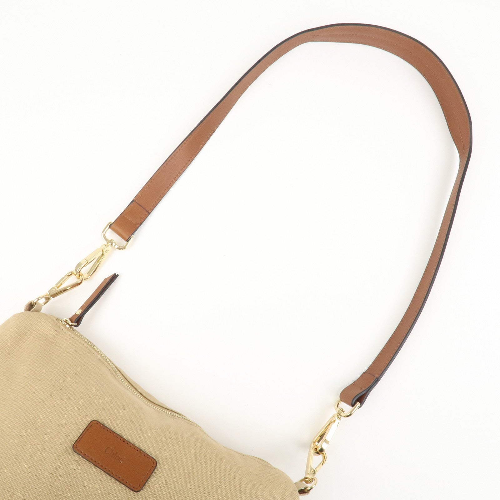 Chloe Logo 2Way Canvas Leather Shoulder Bag Crossbody Bag Beige