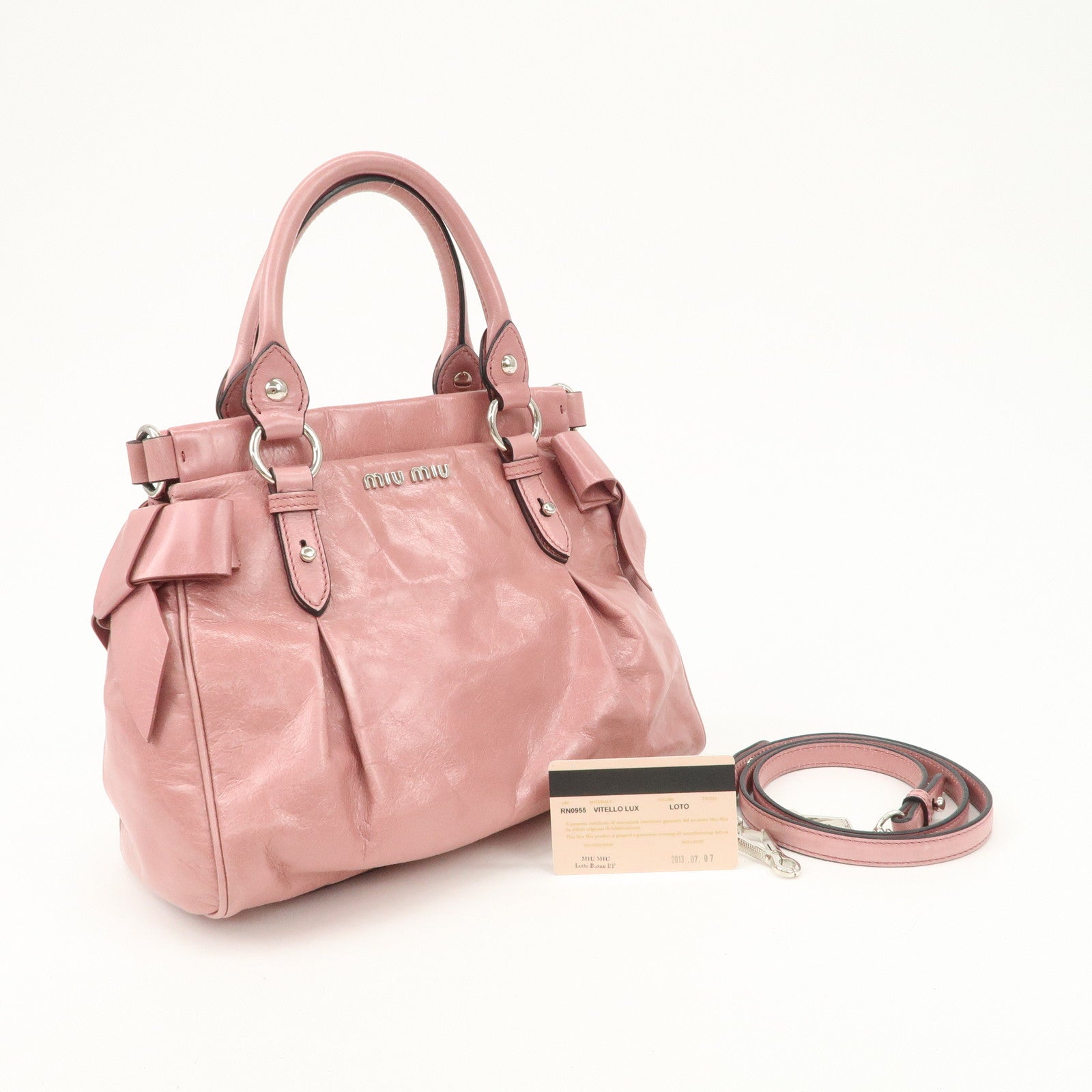 MIU MIU Vitello Lux 2Way Bag Hand Bag Shoulder Bag Pink RN0955