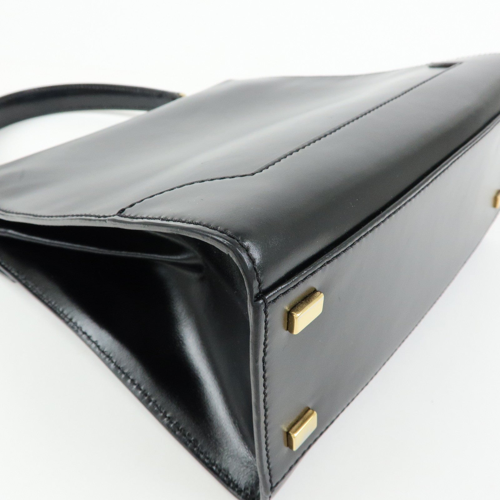 CELINE Leather Hand Bag Top-handle Bag Black Gold Chain