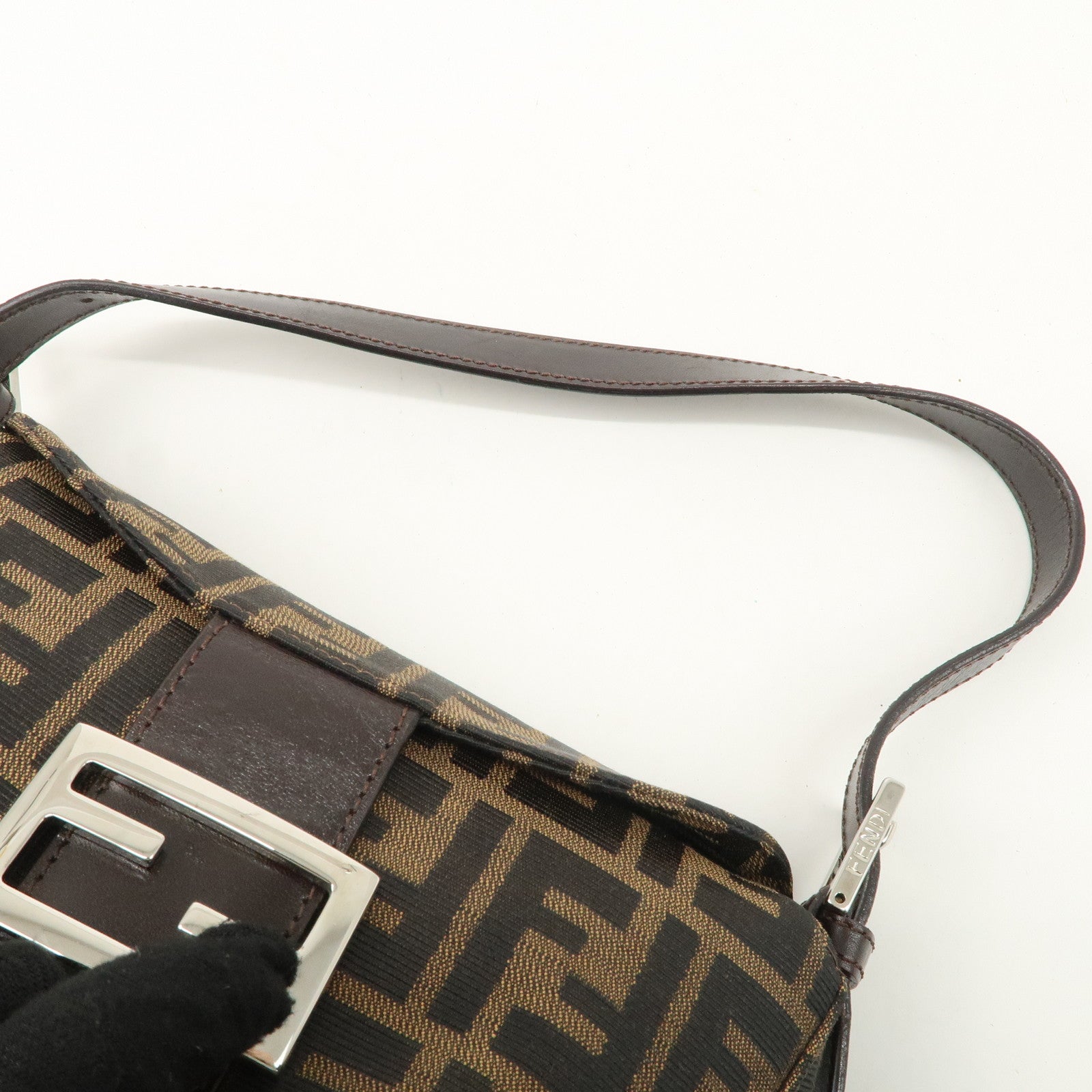 FENDI Zucca Canvas Leather Shoulder Bag Hand Bag Brown Black 26426 Used