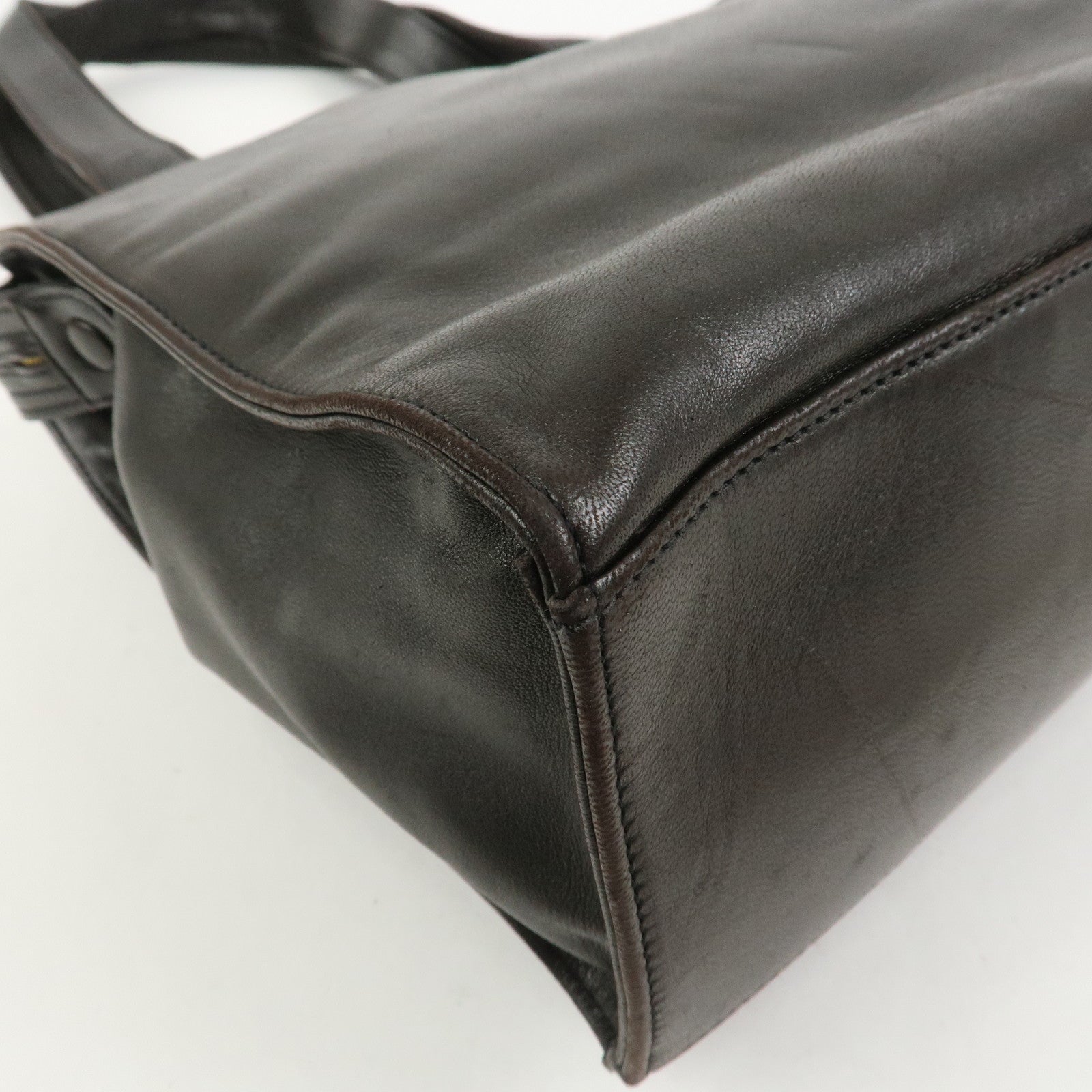 CHANEL COCO Mark Lambskin Tote Bag Shoulder Bag Dark Brown