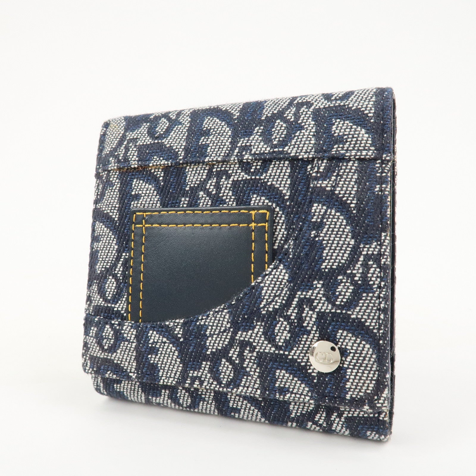 Christian Dior Trotter Canvas Leather Tri-fold Wallet Navy