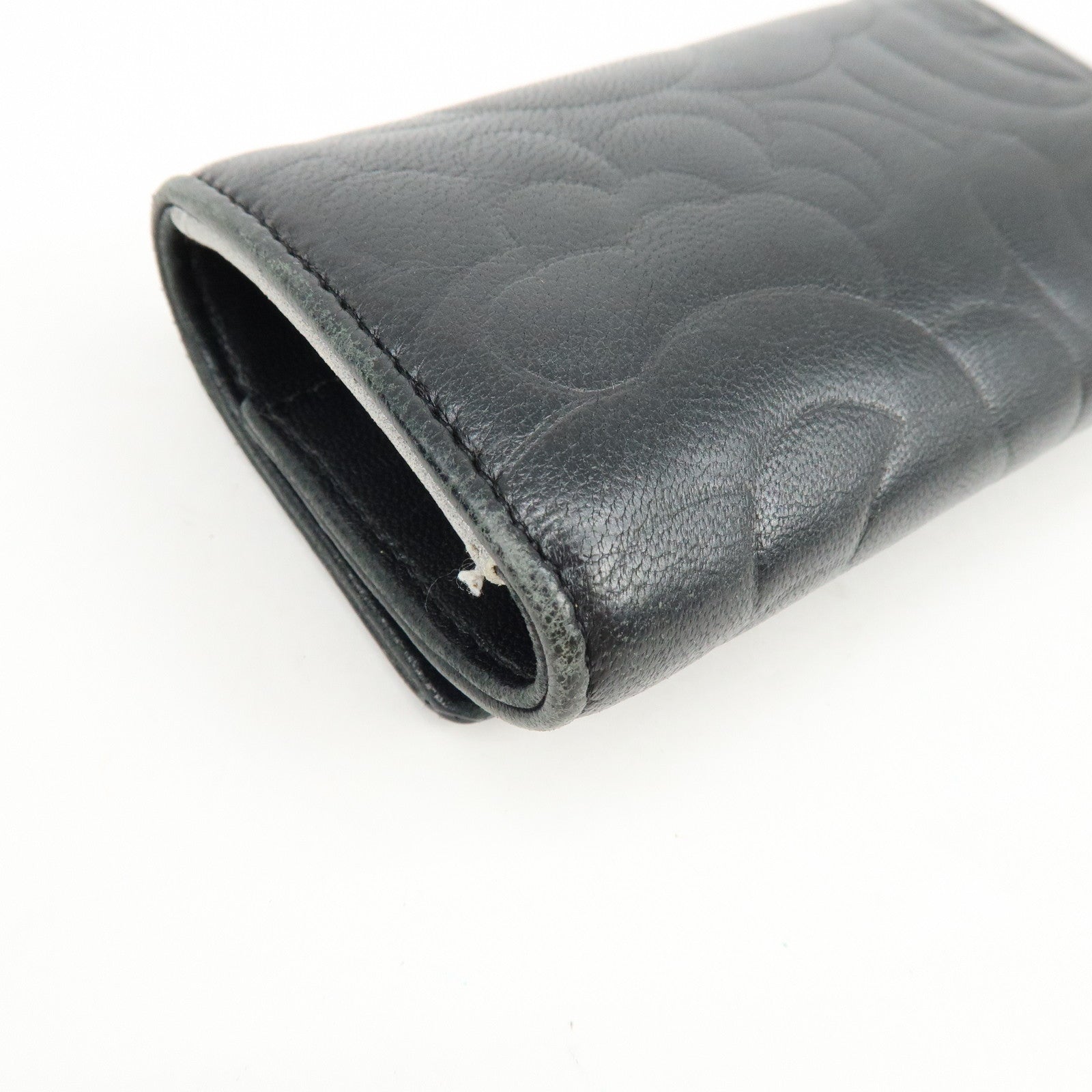 CHANEL Camelia Lamb Skin Leather Key Case Key Holder Black