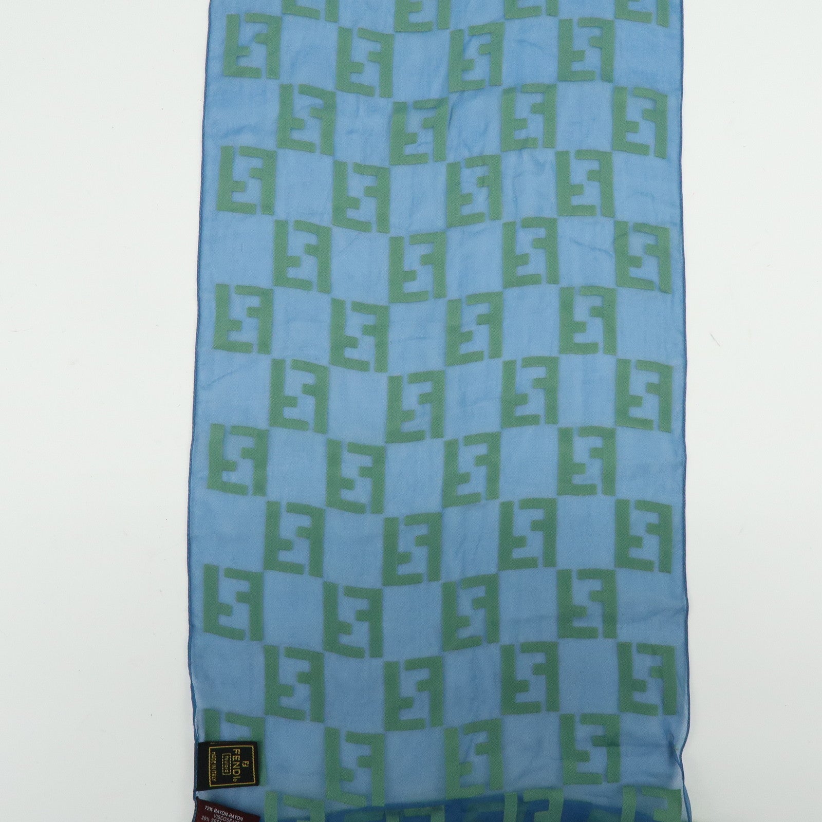 FENDI Zucca Rayon Silk Scarf Shawl Blue Light Green