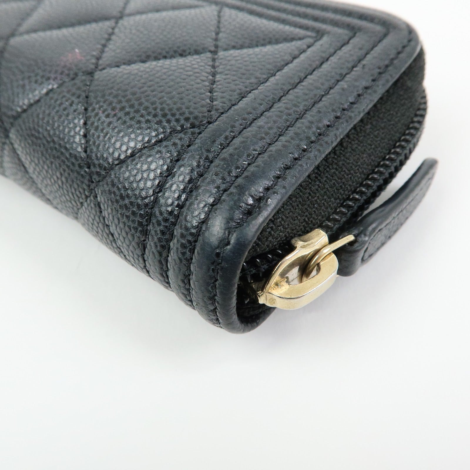 CHANEL Boy Chanel Matelasse Caviarskin Compact Wallet Black A80602
