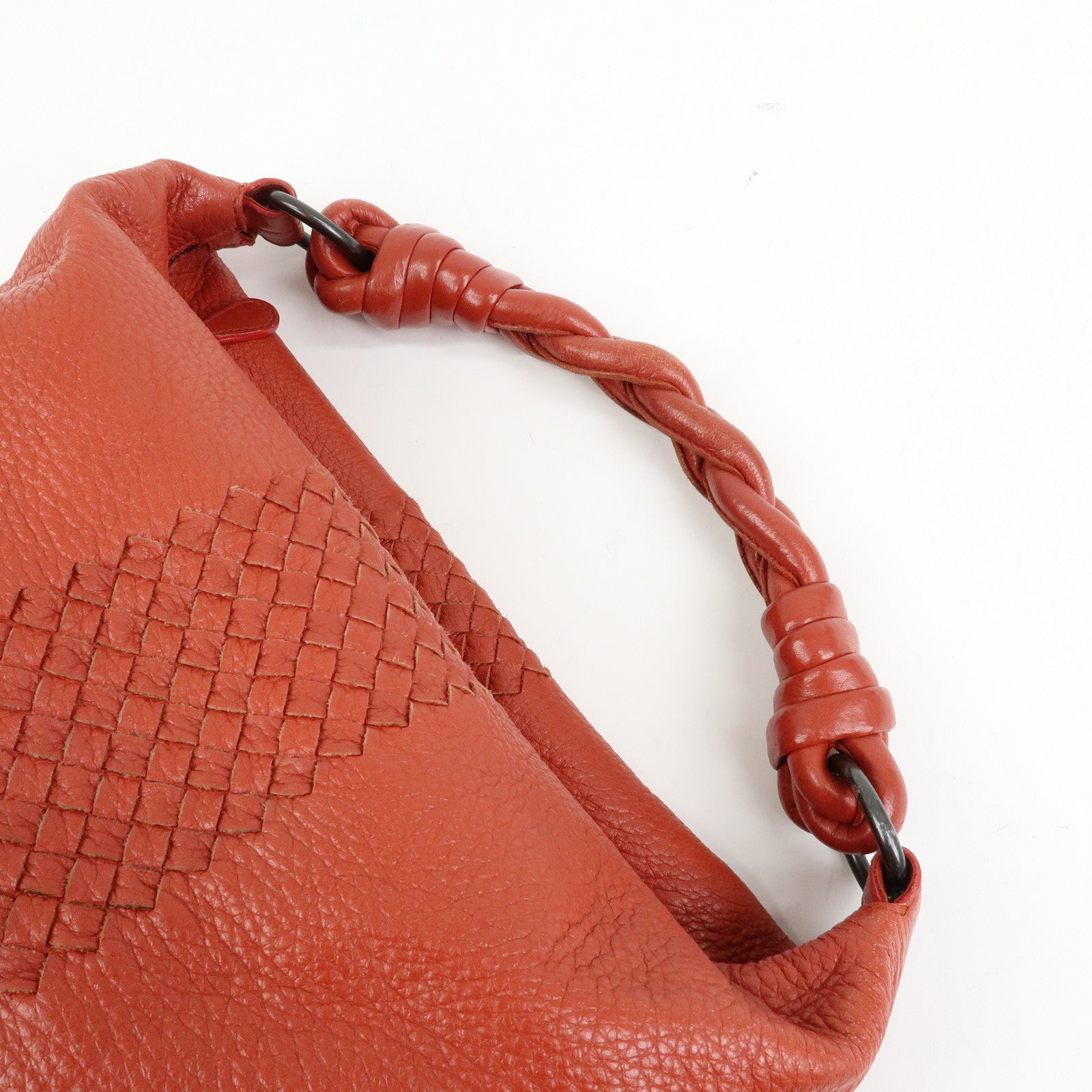 BOTTEGA VENETA Intrecciato Leather Shoulder Bag Red Brown 179331
