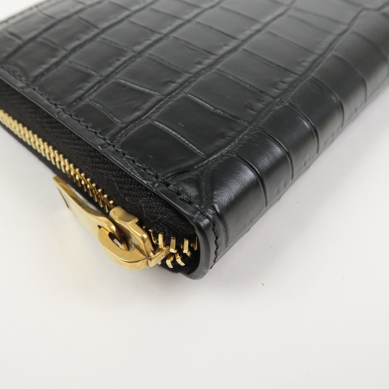 SAINT LAURENT Logo Emboss Leather Zippy Long Wallet Black