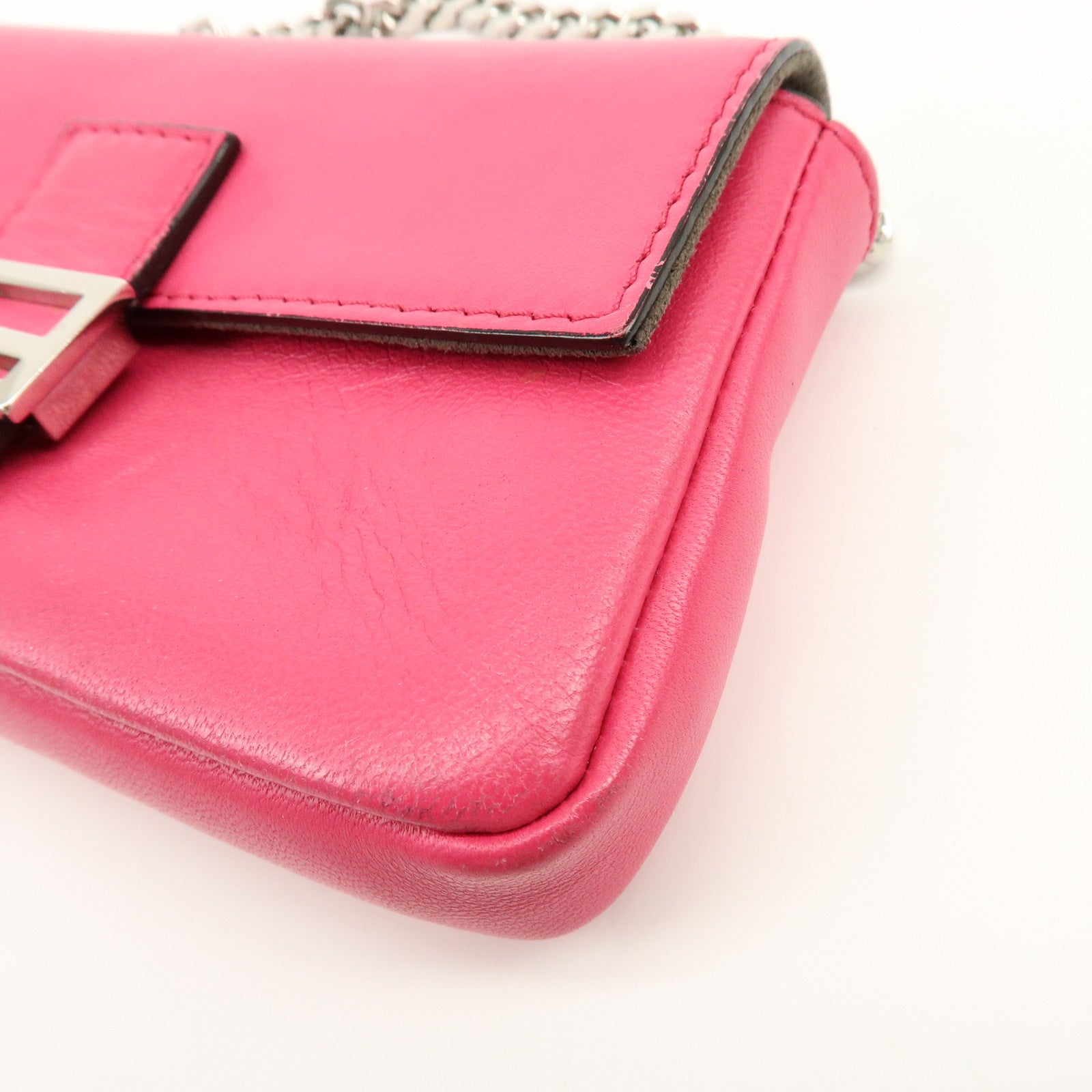 FENDI Leather Micro Baguette Shoulder Bag Crossbody Bag Pink 8M0354