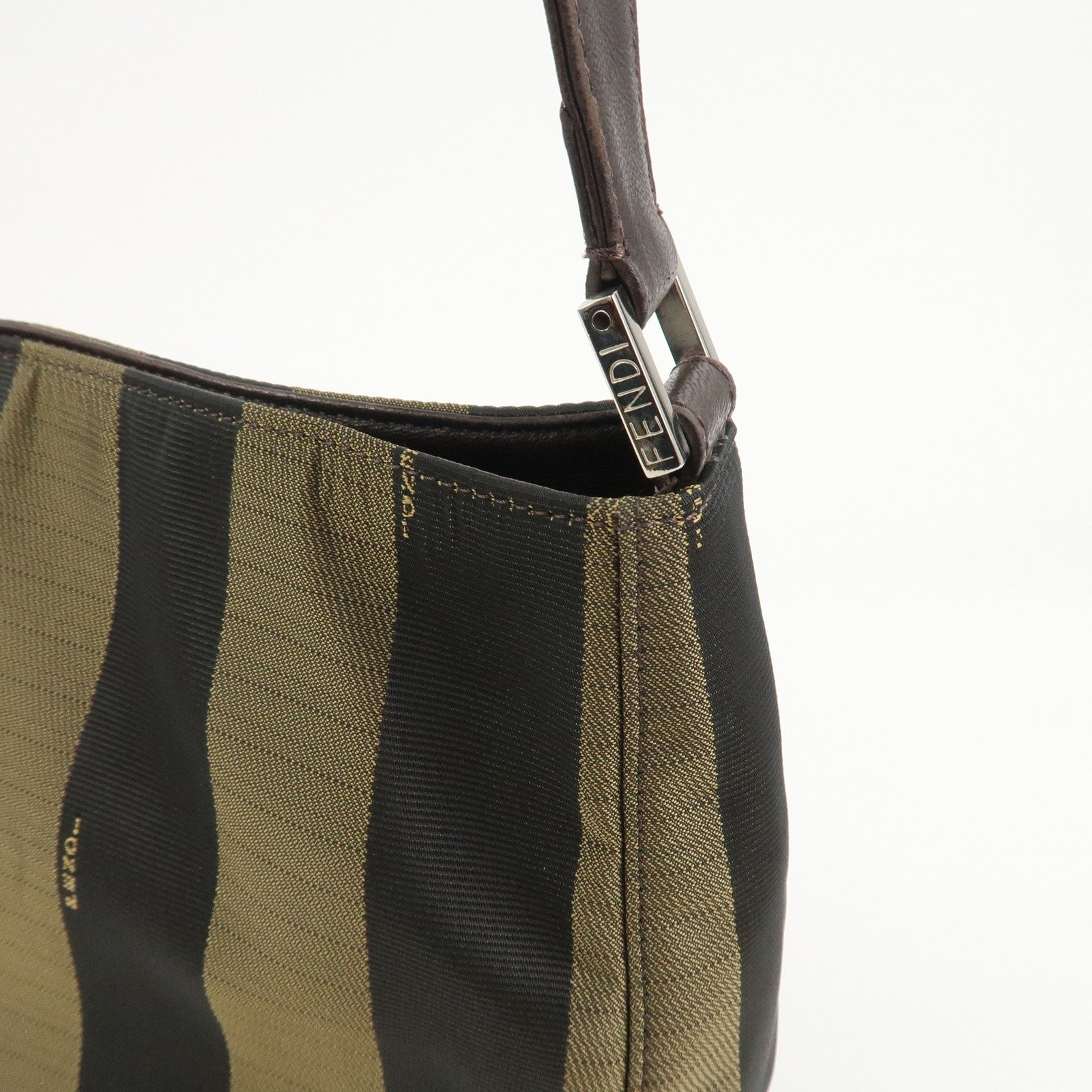 FENDI Pequin Logo Canvas Leather Shoulder Bag Hand Bag Brown 26652