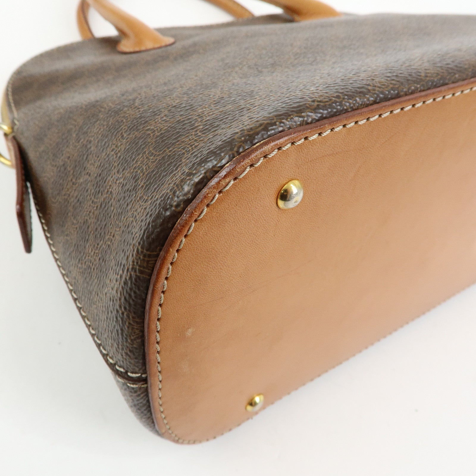 CELINE Macadam PVC Leather 2Way Bag Hand Bag Dome Bag Brown