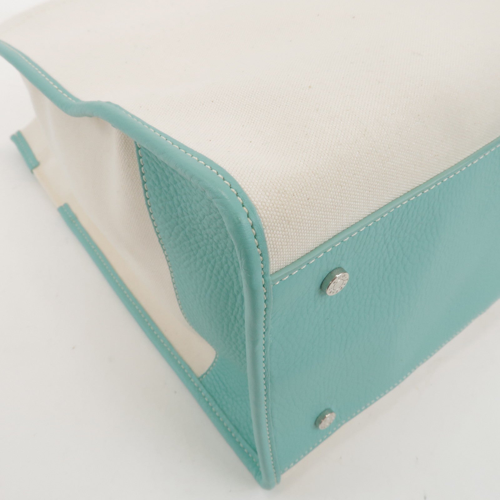 Tiffany & Co Jitney Canvas Leather 2Way Bag Tote Bag Natural Blue