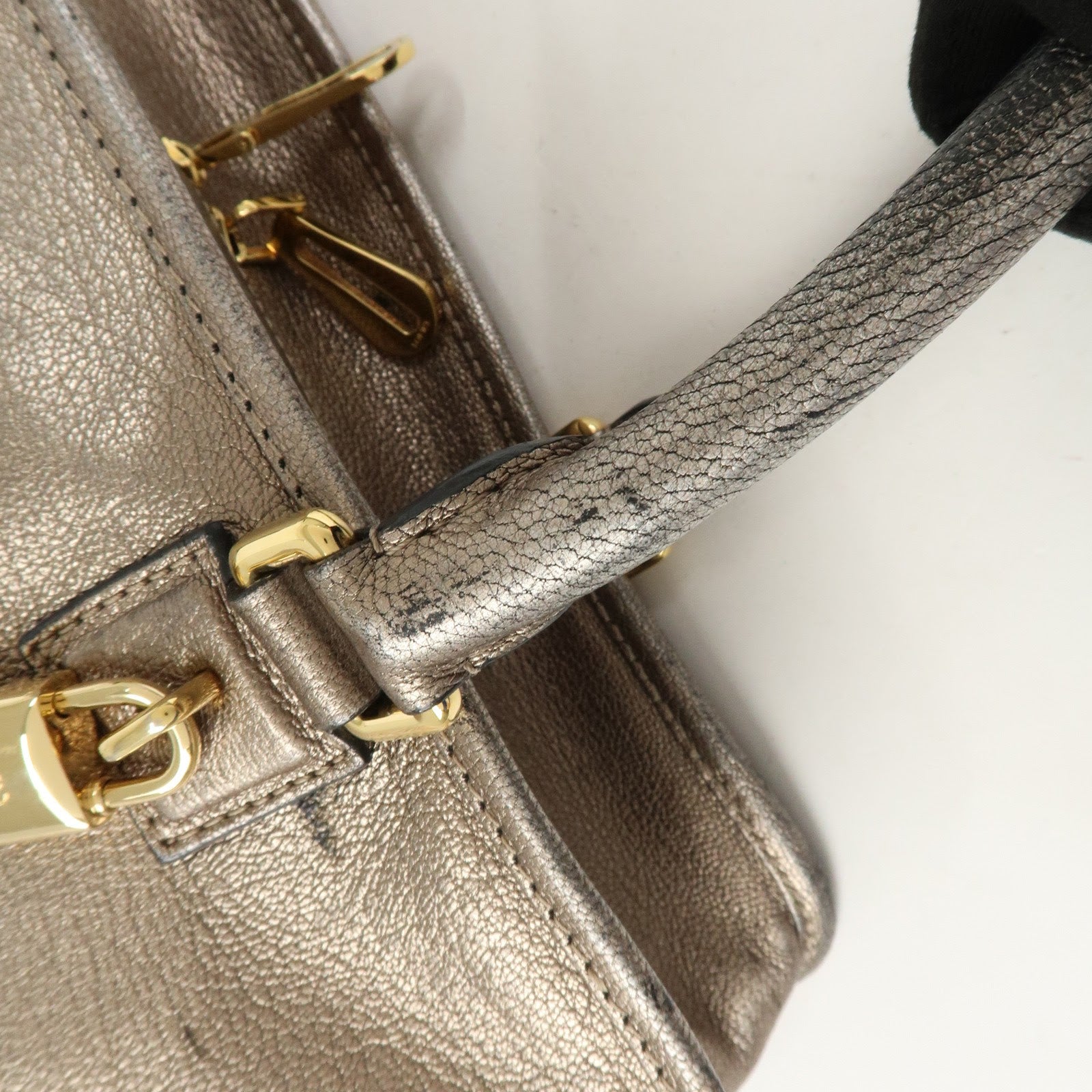 LOEWE Anagram Leather Amazona 36 Hand Bag Boston Bag Silver Grey
