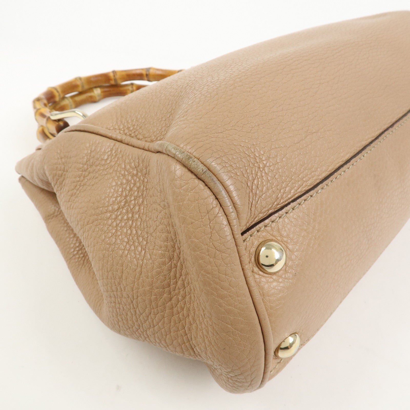 GUCCI Bamboo Leather 2 Way Bag Hand Shoulder Bag Pink Beige 336032