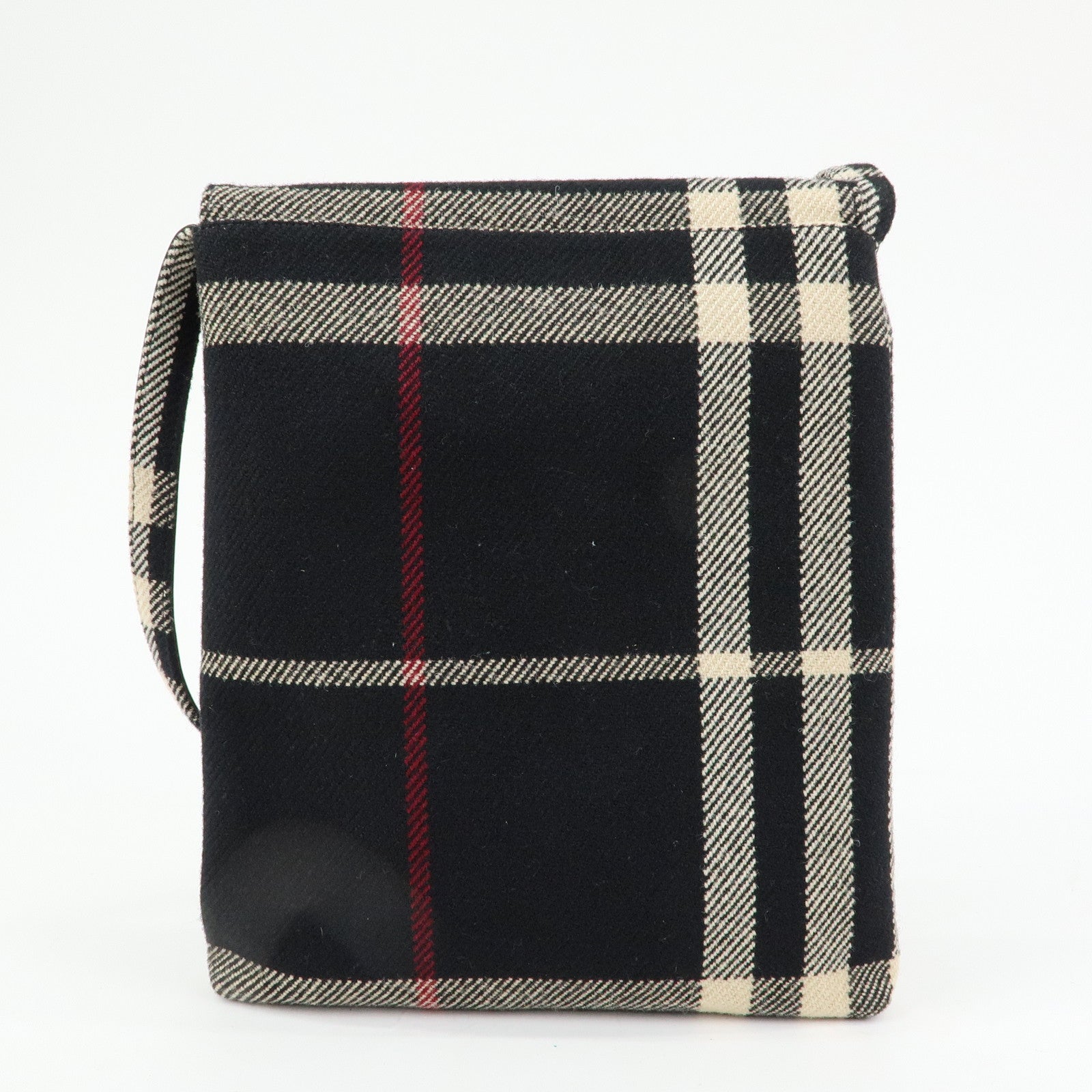 BURBERRY Plaid Wool Leather Shoulder Bag Crossbody Bag Black